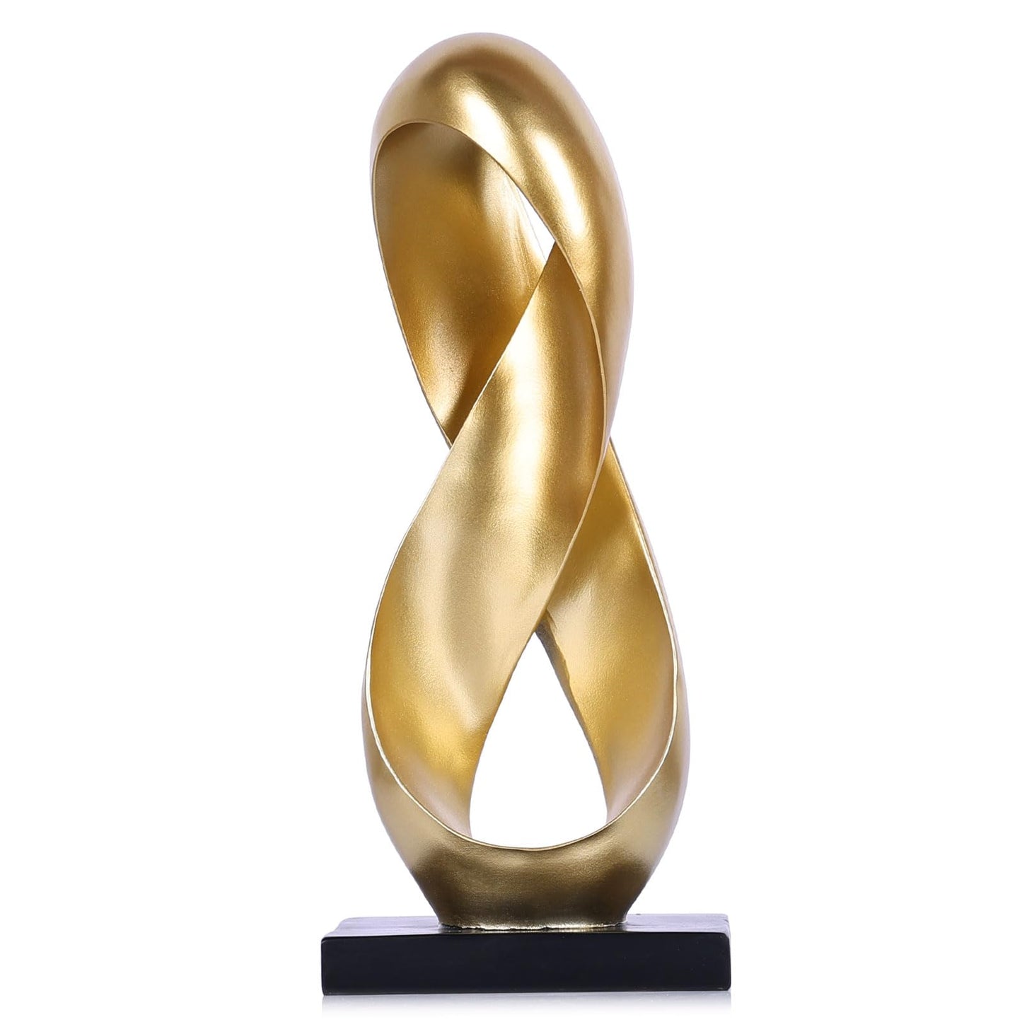 QIANLING 14.6" Tall Abstract Gold Knot Sculpture, Modern Resin Infinity Loop Statue, Modern Tabletop Decor for Coffee Table, Bookshelf, Mantel, Entryway, Living Room Office Accent Centerpiece