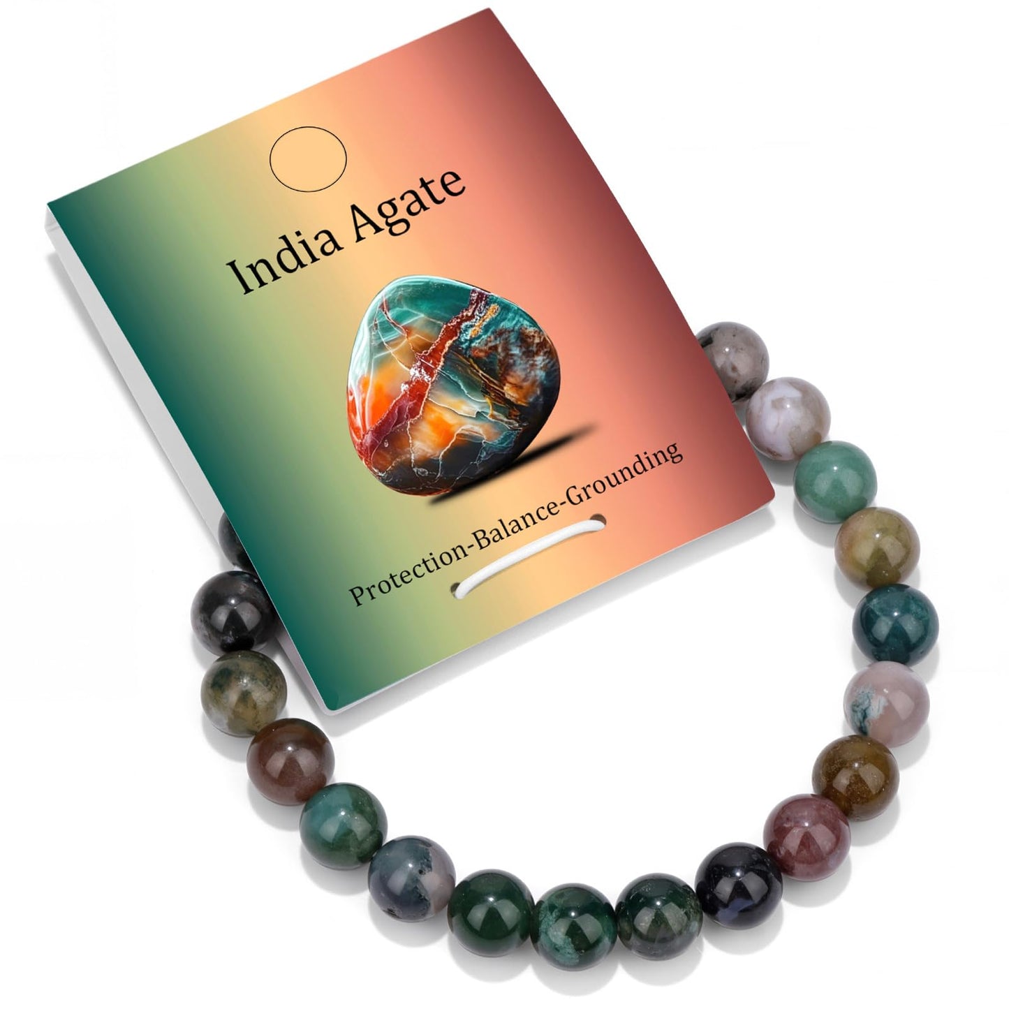 Vinswet Healing Crystal Bracelets for Women Men 8mm India Agate Natural Stone Beaded Stretch Bracelet Handmade Gemstone Reiki Spiritual Jewelry Gifts