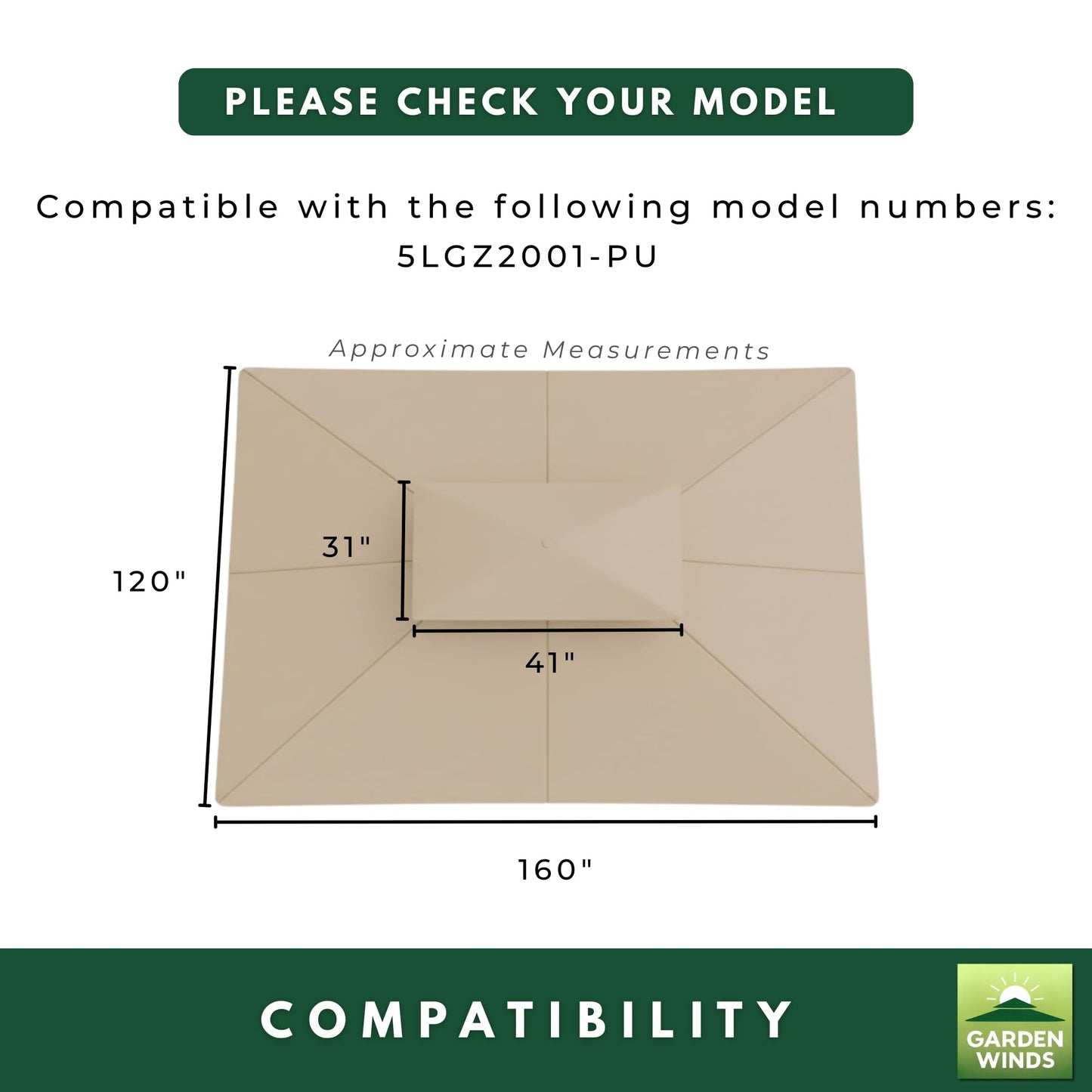 Garden Winds Reinforced RipLock 350 Replacement Canopy Top Cover Compatible with 13' x 10' Gazebo Models 5LGZ2001-PU, 272-0648 - Beige