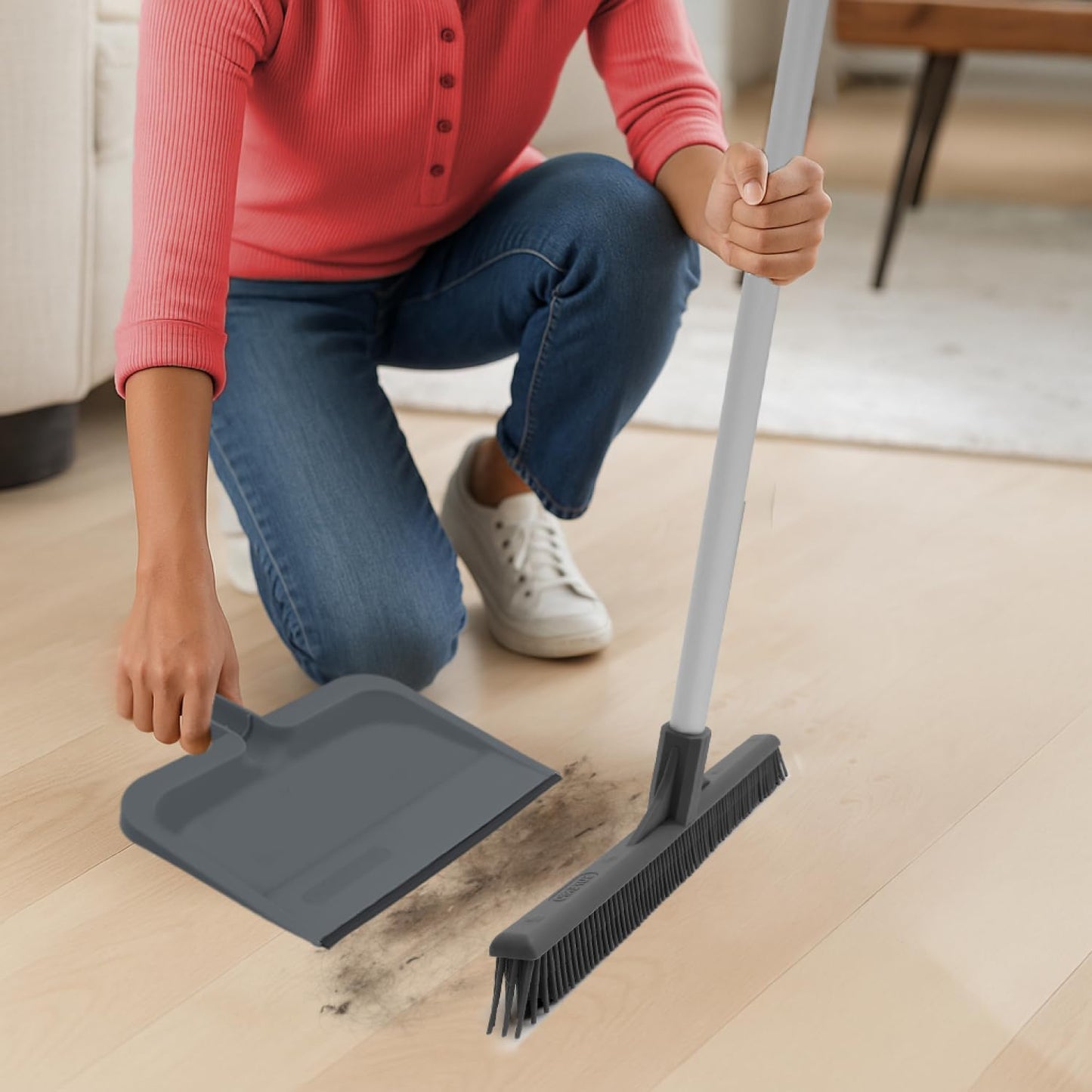 Superio Clip-On Dustpan with Rubber Lip - 10-inch Wide Durable Plastic Dust Pan with Comfort Grip Handle, 2-Pack (Grey)