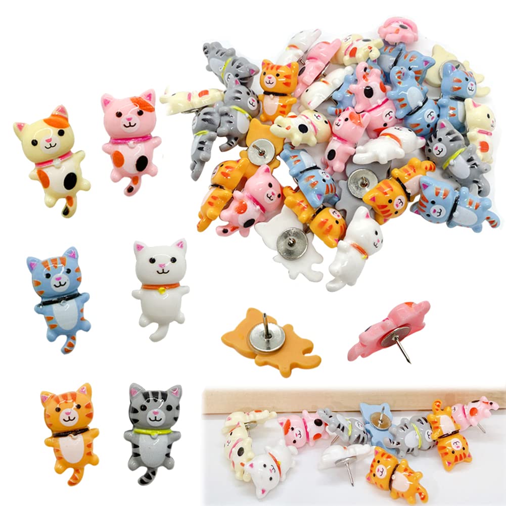 30 pcs Cute Cat Push Pin Decorative Thumb Tacks Animal Push Pins for Photo Wall Maps Memo Note Bulletin Board or Cork Boards Multi-Functional Pushpin Tool Office Accessories