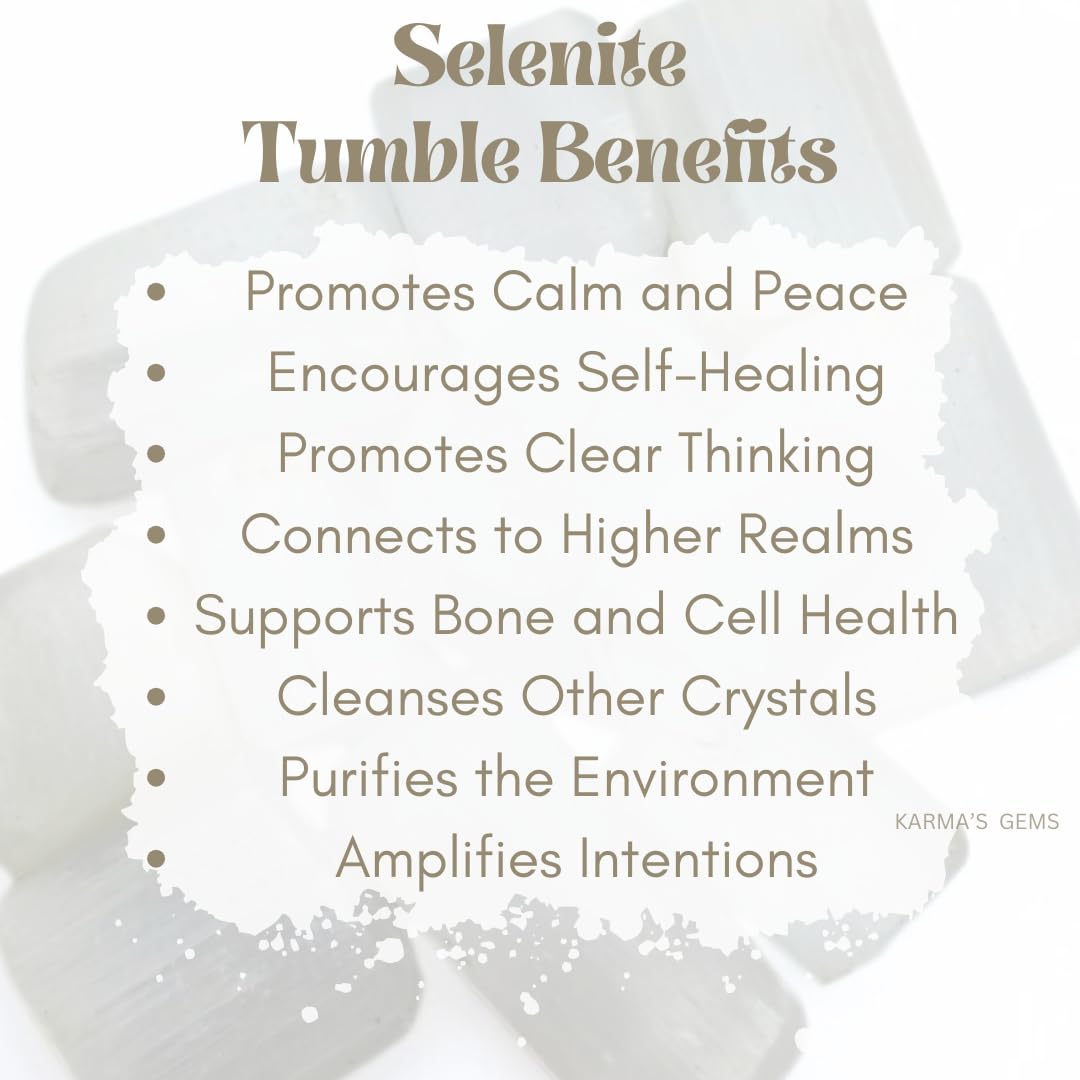 Karma Gems Selenite Tumbled Stones Natural Crystal Kit for Reiki Healing Crystal Polished, Tumble Stones, Chakra Balancing, Reiki Gift, Home Decor (15-25 MM)