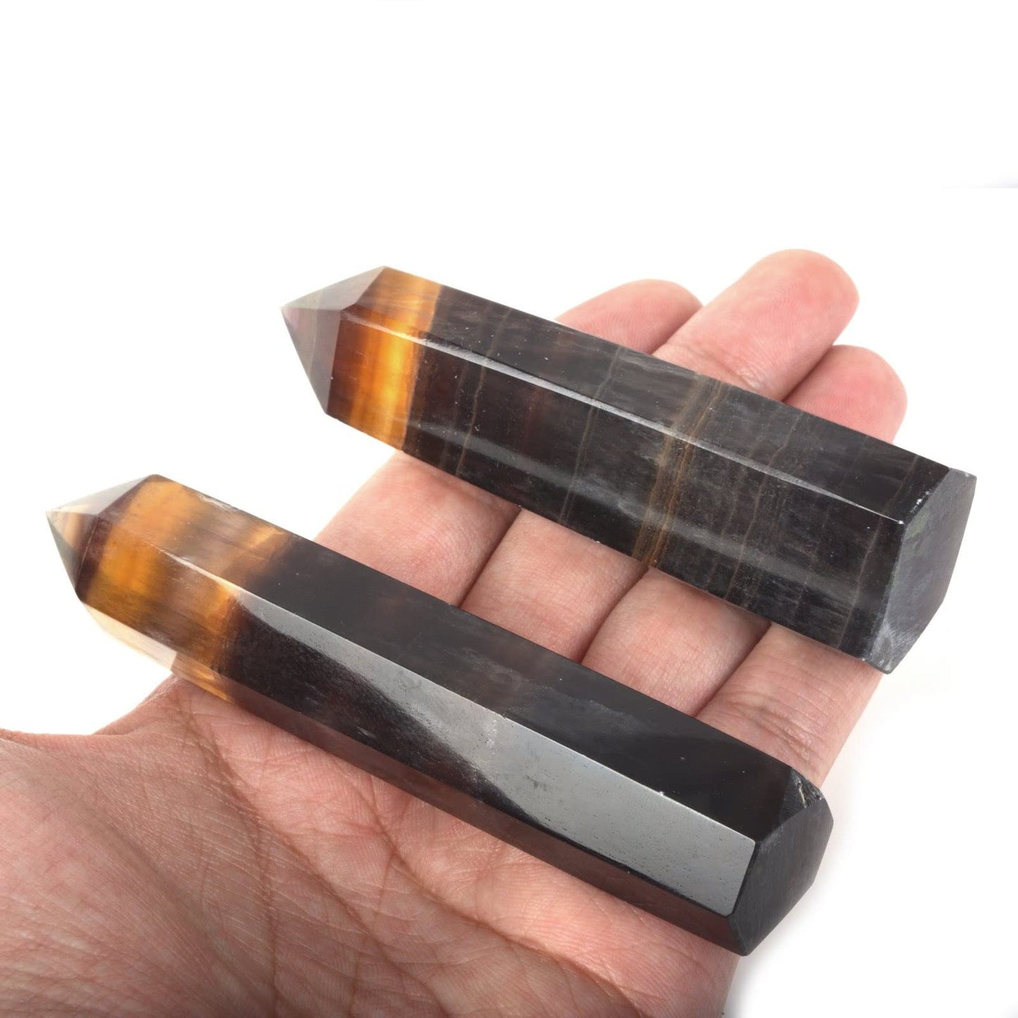 Large Yellow Fluorite Gemstone Crystal Hexagonal Pointed Tower Reiki Chakra Faceted Prism Wand Stone Home Decor