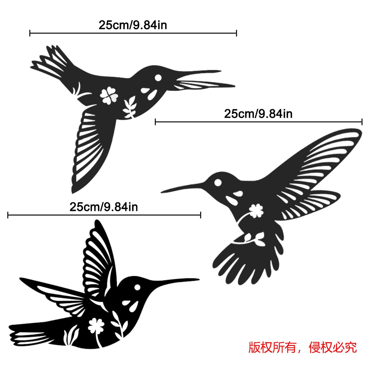 Daogtc Metal Hummingbird Wall Art Decor-Black Metal Wall Art,Bird Wall Sculpture for Home Kitchen Patio Bedroom Living Room Bathroom(3 Pack)