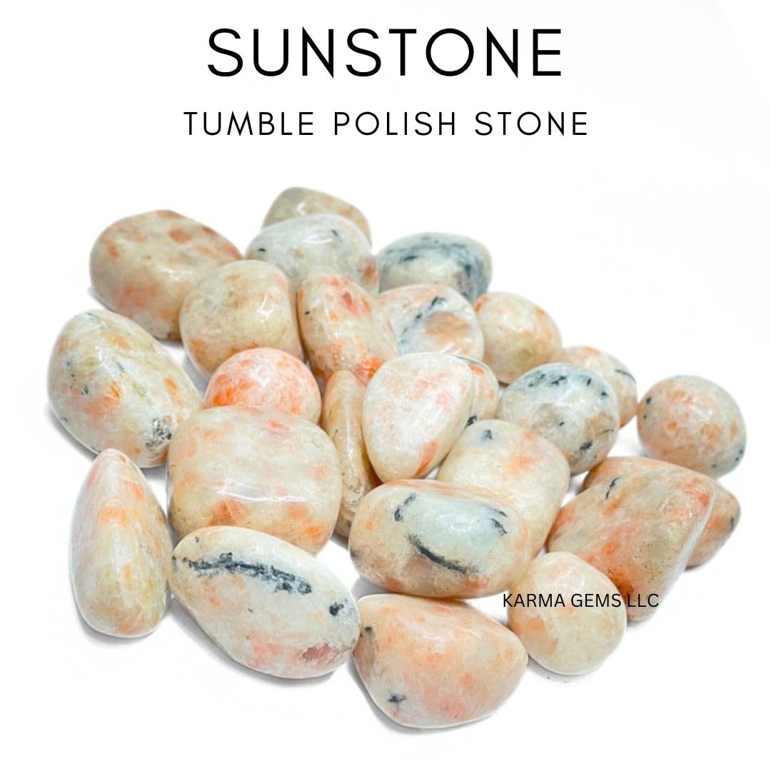 Karma Gems 1lb Sunstone Tumbled Stones - Polished Stones for Positive Energy - Crystal Kit for Fresh Mind & Restful Sleep - Healing Stone for Chakra Balancing - Ideal for Gift & Home Decor (15-25 Mm)