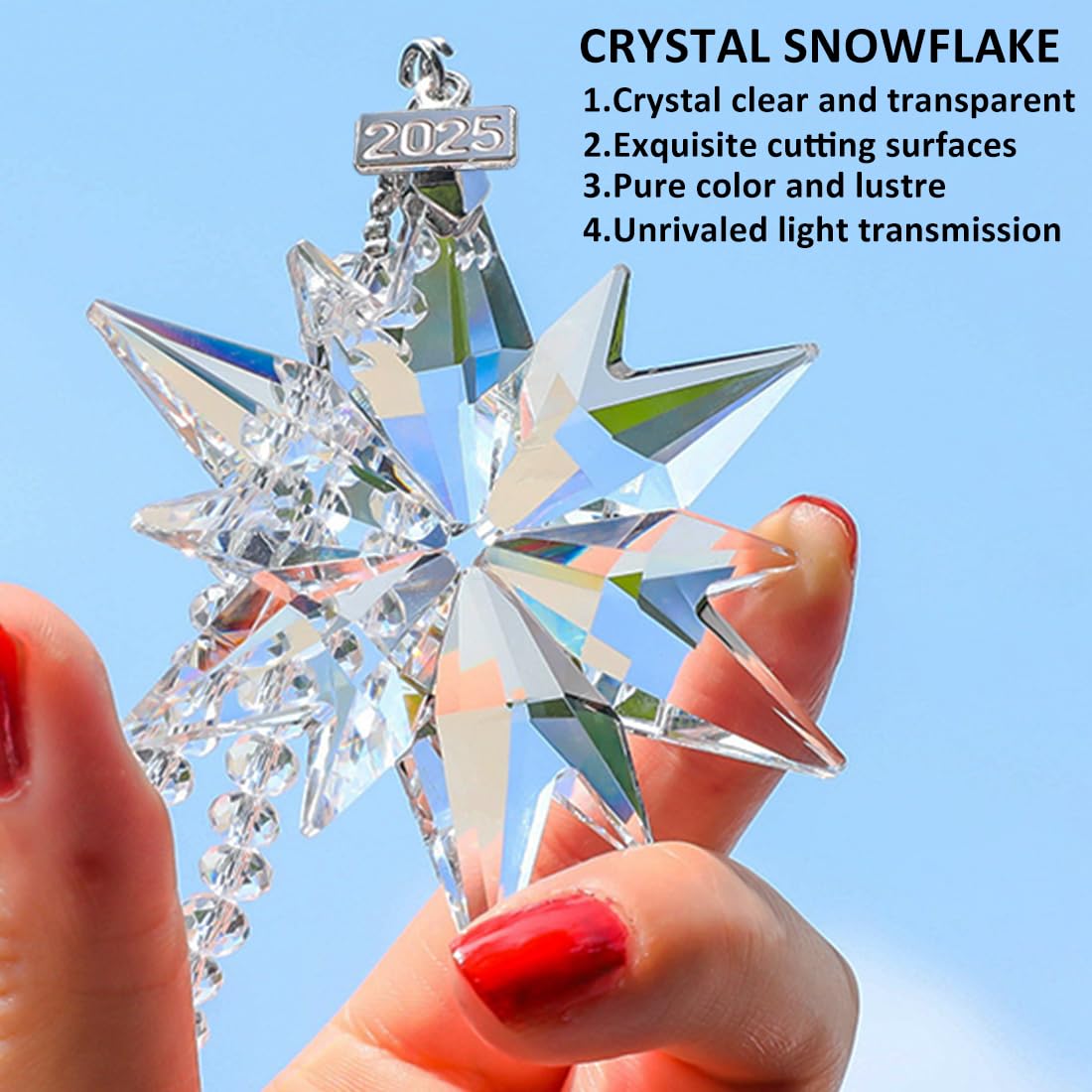 2025 Annual Christmas Ornaments Crystal Snowflake Star, Sparkly Crystal Ornaments for Christmas Tree, Beautiful Christmas Ornaments for Women Girls