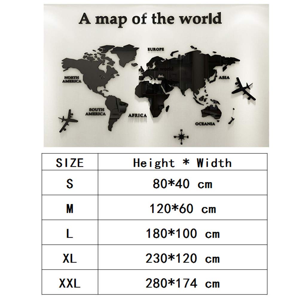 3D Wall Stickers - DIY World Map Wall Decal Sticker Murals Map Wall Décor for Living Room Bedroom TV Background Home Decorations(Black,M: 120x60 cm)