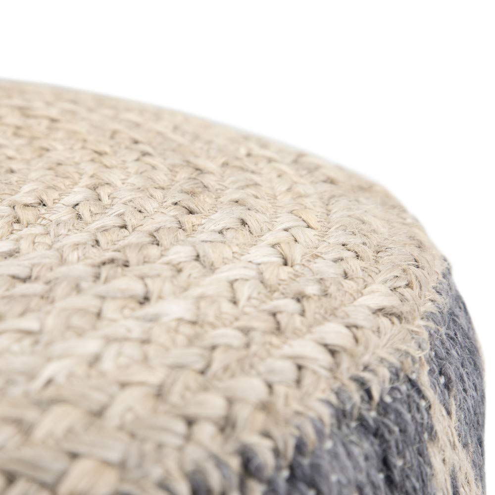 SIMPLIHOME Edgeley Round Pouf - 18 inch Wide Handwoven Jute and Cotton Ottoman in Grey and Natural, Boho-Style Footstool or Extra Seating for Living Room, Bedroom, or Kids Room, Assembled
