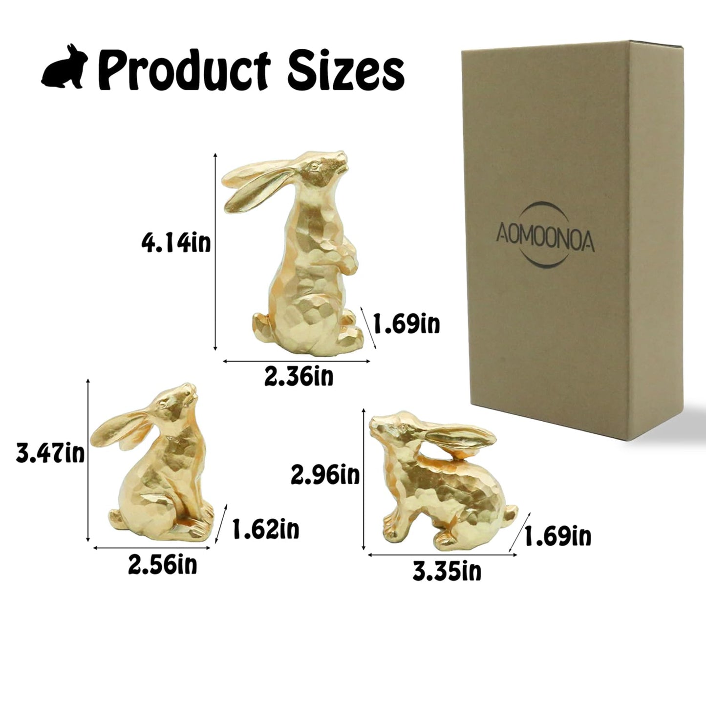 AOMOONOA Resin Gold Bunny Decor Rabbit Figurines, Small Easter Bunny Figurine Set of 3, Easter Rabbit Statues for Spring Tabletop Decor