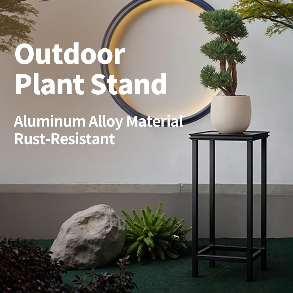 DHYGOTFUR Tall Plant Stand Indoor, Modern Black Aluminum Alloy Plant Shelf, Corner Flower Pot Holder Organizer for Living Room, Balcony, Patio, Garden (L15.8 x W15.8 x H27.6 inch)
