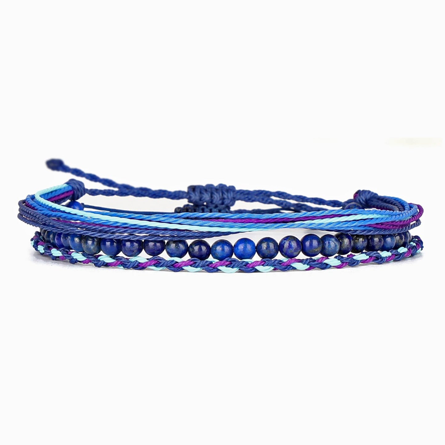 QOGIR Handmade Healing Bracelets for Women,4mm Natural Lapis Lazuli Gem Stone Beads Bracelet,for Men Women Gifts with 2PCS Size Adjustable Rope Bracelets