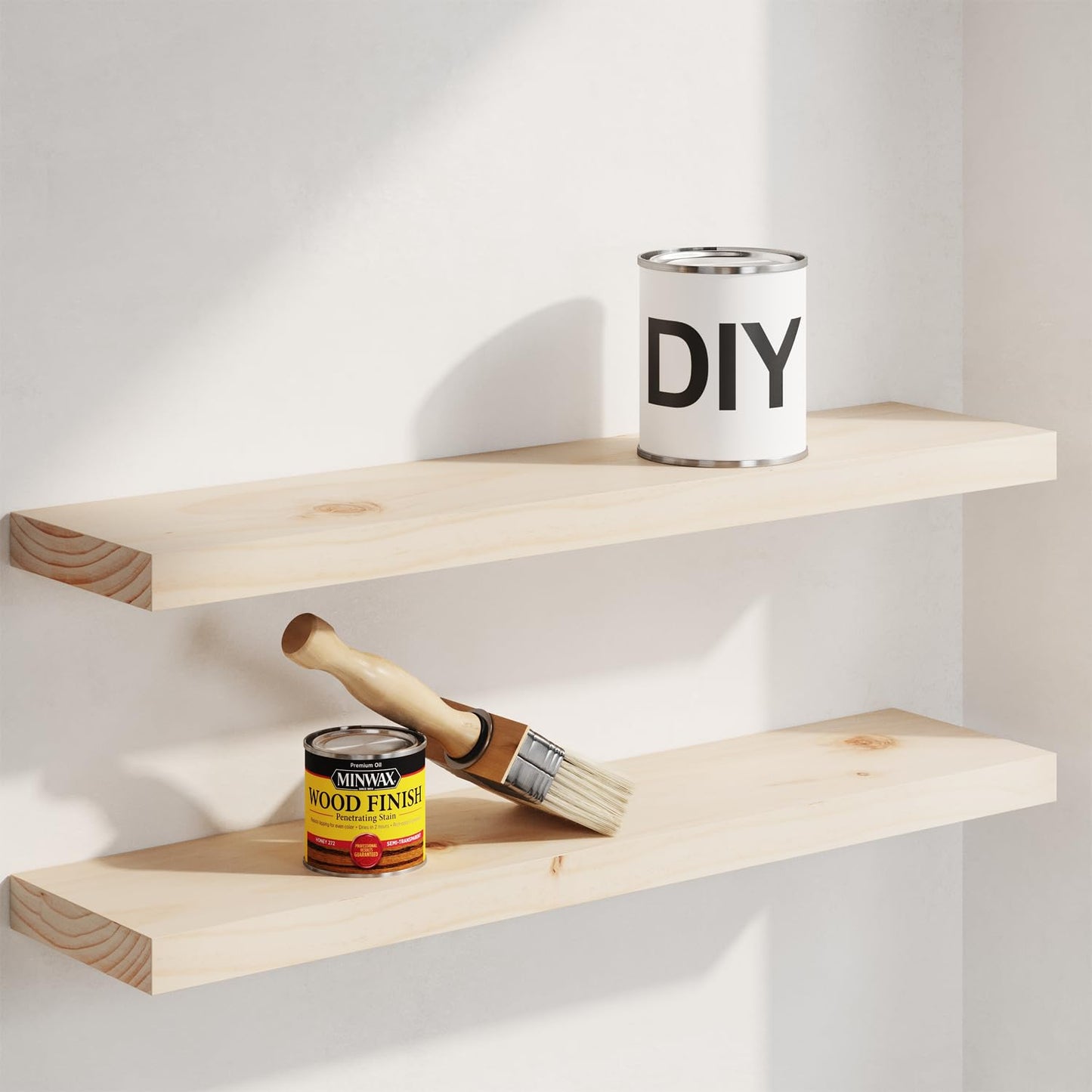 Homeforia 24 inch Wood Floating Shelves, High End Solid Natural Wood 24inch Floating Shelf for Wall, Unfinished Wooden 24 inches Floating Shelves, Heavy Duty Bracket, 24 X 6.5 X 1.75 in, Set of 2