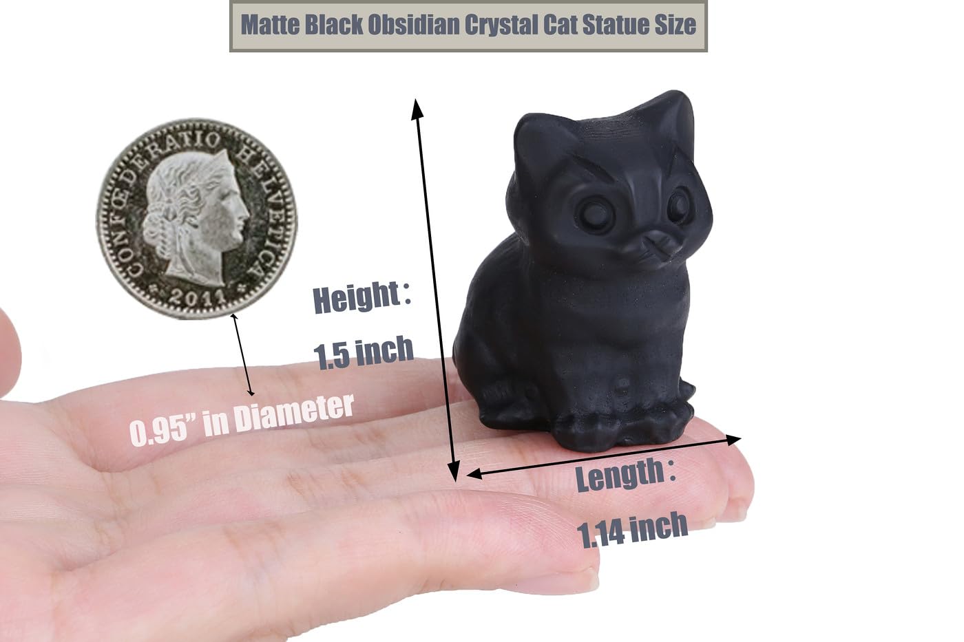 DUQGUHO Matte Black Obsidian Cat Crystal Figurines Gifts for Women & Men - Lucky Cute Cat Statue - Room & Desk Decor - 1PC