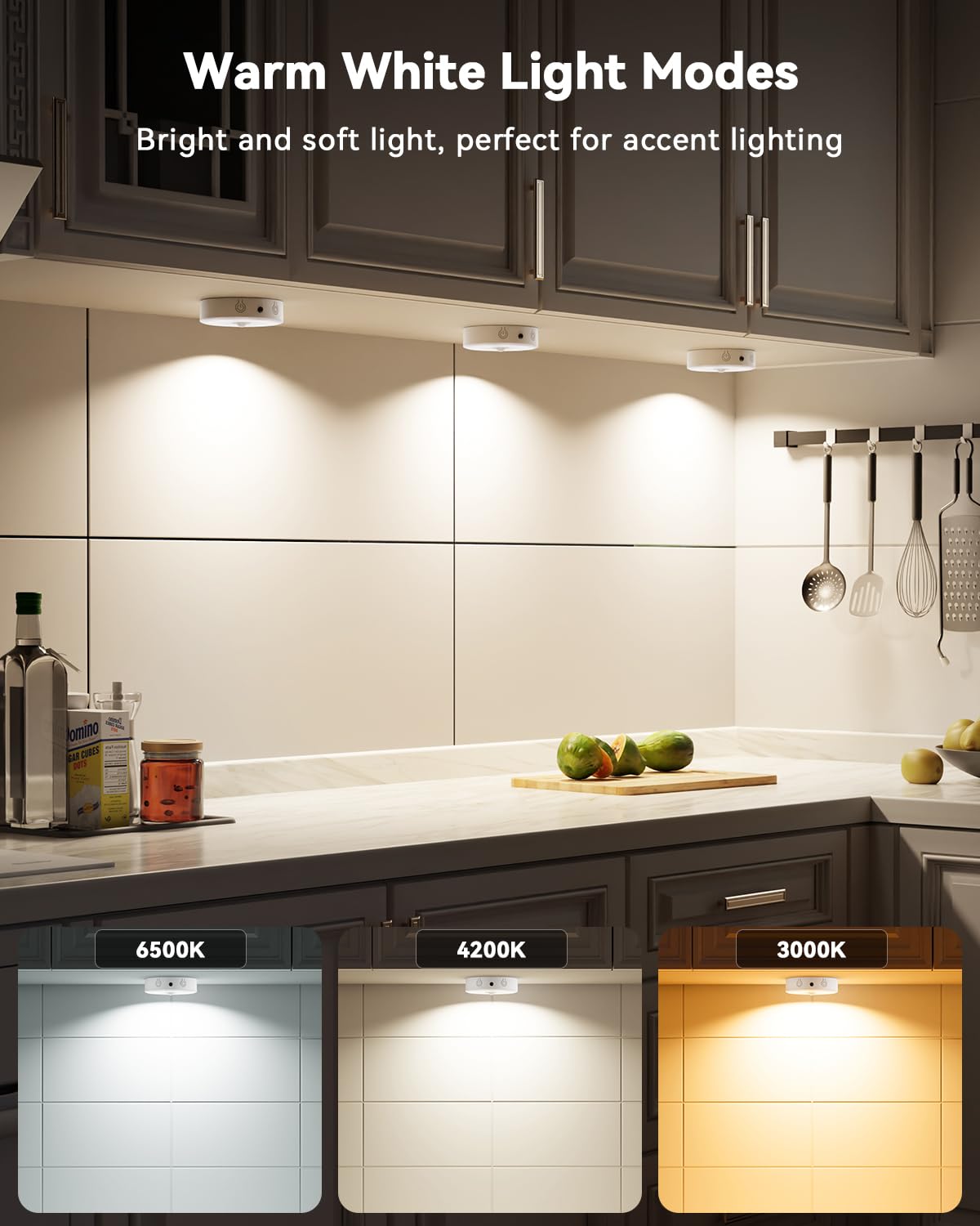 LENOMA Puck Lights with Remote, Rechargeable Under Cabinet Lighting, 3 Color Temps, 12 RGB Color LED Motion Sensor Lights Wireless, Dimmable Tap Lights for Closet, Kitchen, Shelf, Stair, 4 Pack