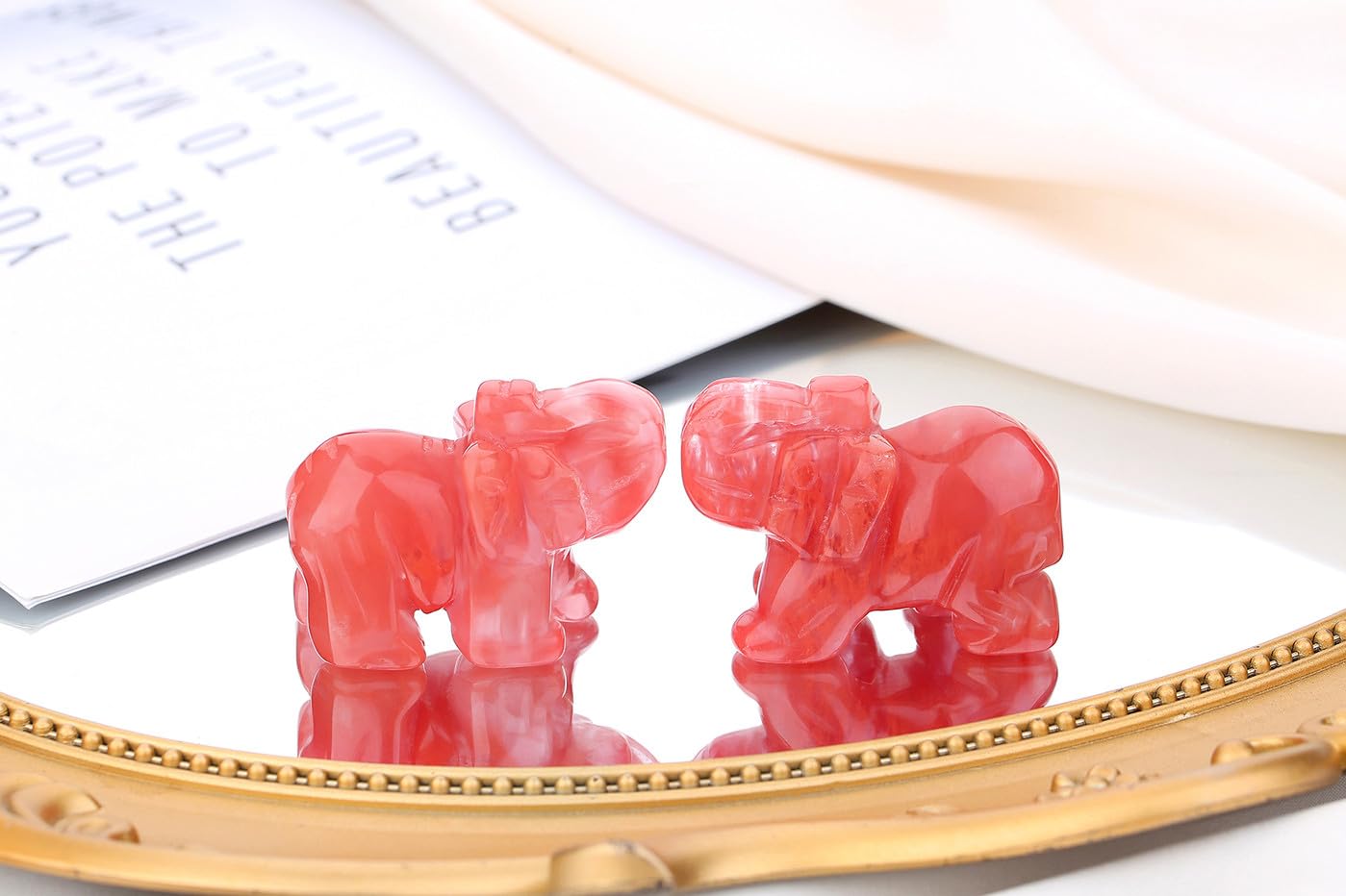 QINJIEJIE Cherry Quartz Crystals Elephant Decor Cute Desk Polished Stones Figurine Natural Gemstones Luck Decoration Home Room Office Pocket Hippie Elephant Meditation Spiritual Gift for Women
