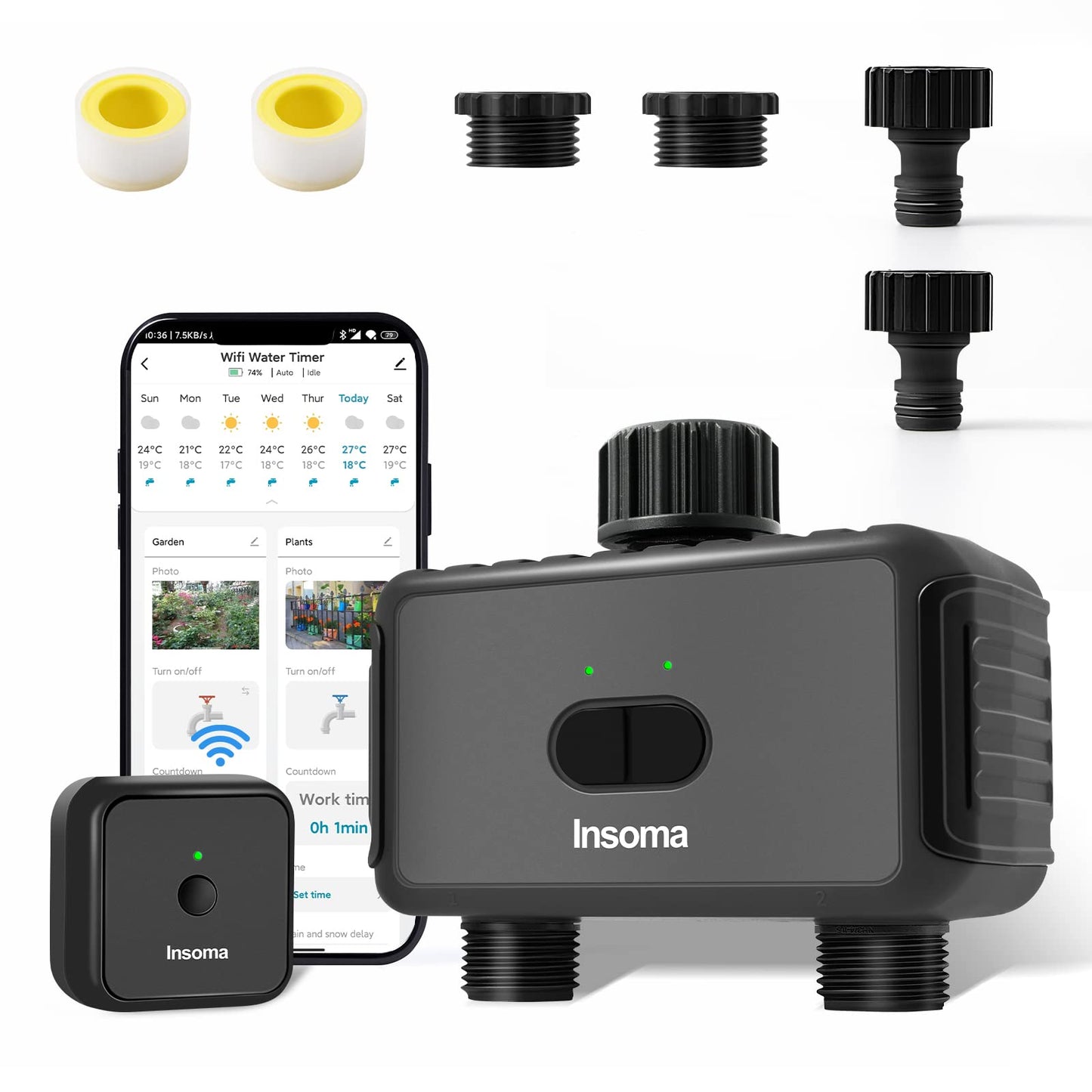 Smart Hose Watering Timer with Wi-Fi Hub, Automatic Irrigation System Controller for Lawns and Yard, Compatible with Alexa