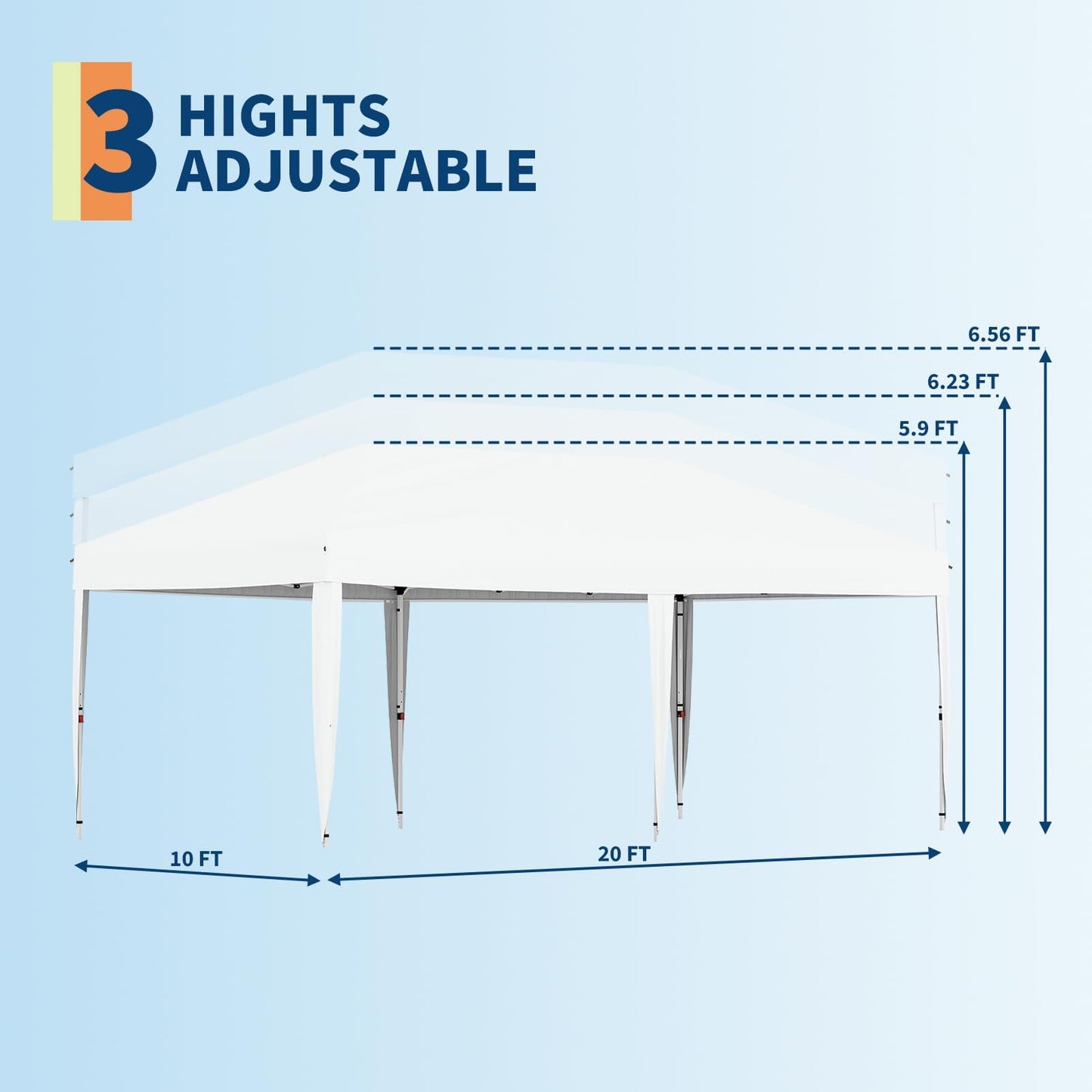 GarveeLife 10x20 Pop Up Canopy, Beach Ten with One Push Setup, Heavy Duty Outdoor Instant Canopy Tent with Portable Roller Bag, Silver Coated Top, 3 Adjustable Height, Sandbags,White