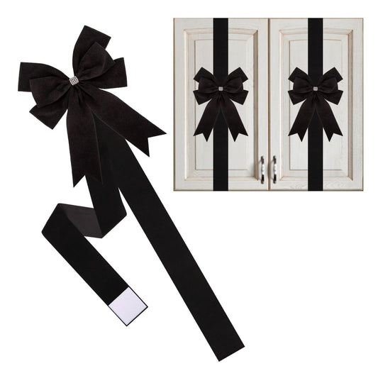 Meseey 6 Pieces Cabinet Bows Large Black Velvet Ribbons Cabinet Door Bows for Thanksgiving Fall Haloween Christmas Party (Black)