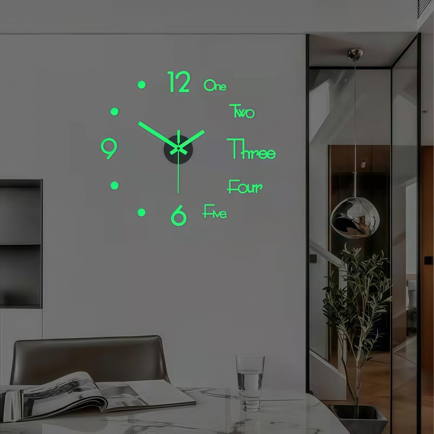 YJHWLF 3D DIY Wall Clock, LuminousFramelessSilent Living Room Dining Room Simple 3D Wall Sticker Wall Clock Creative Luminous DIY Acrylic Punch-Free Quartz Clock (15.8IN)
