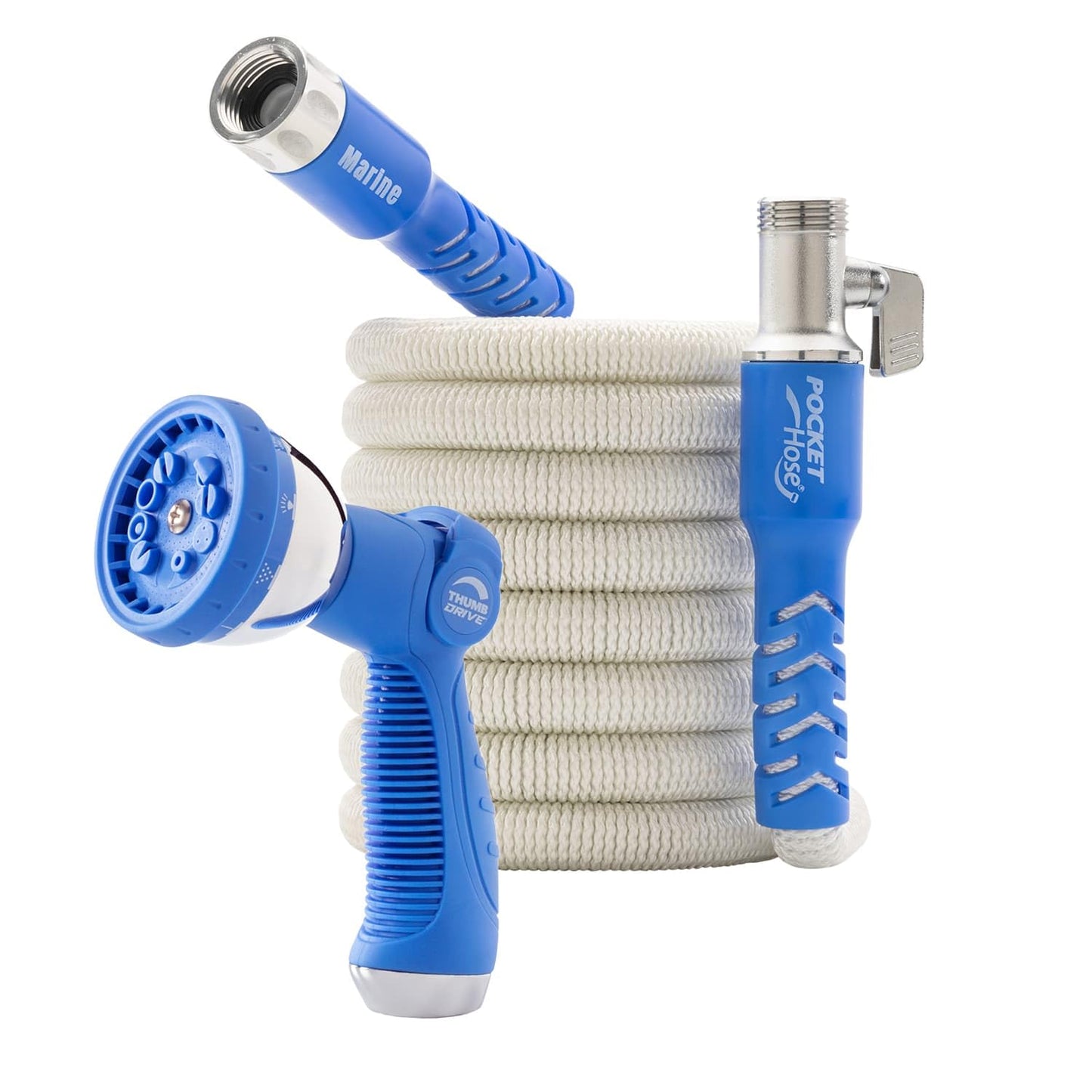 Pocket Hose 50 ft Expandable Garden Hose for Marine & RV Use – Drinking Water Safe & Lead-Free, 3/4” Lightweight No-Kink Hose with On/Off Valve, 10-Pattern Sprayer & Storage Bag