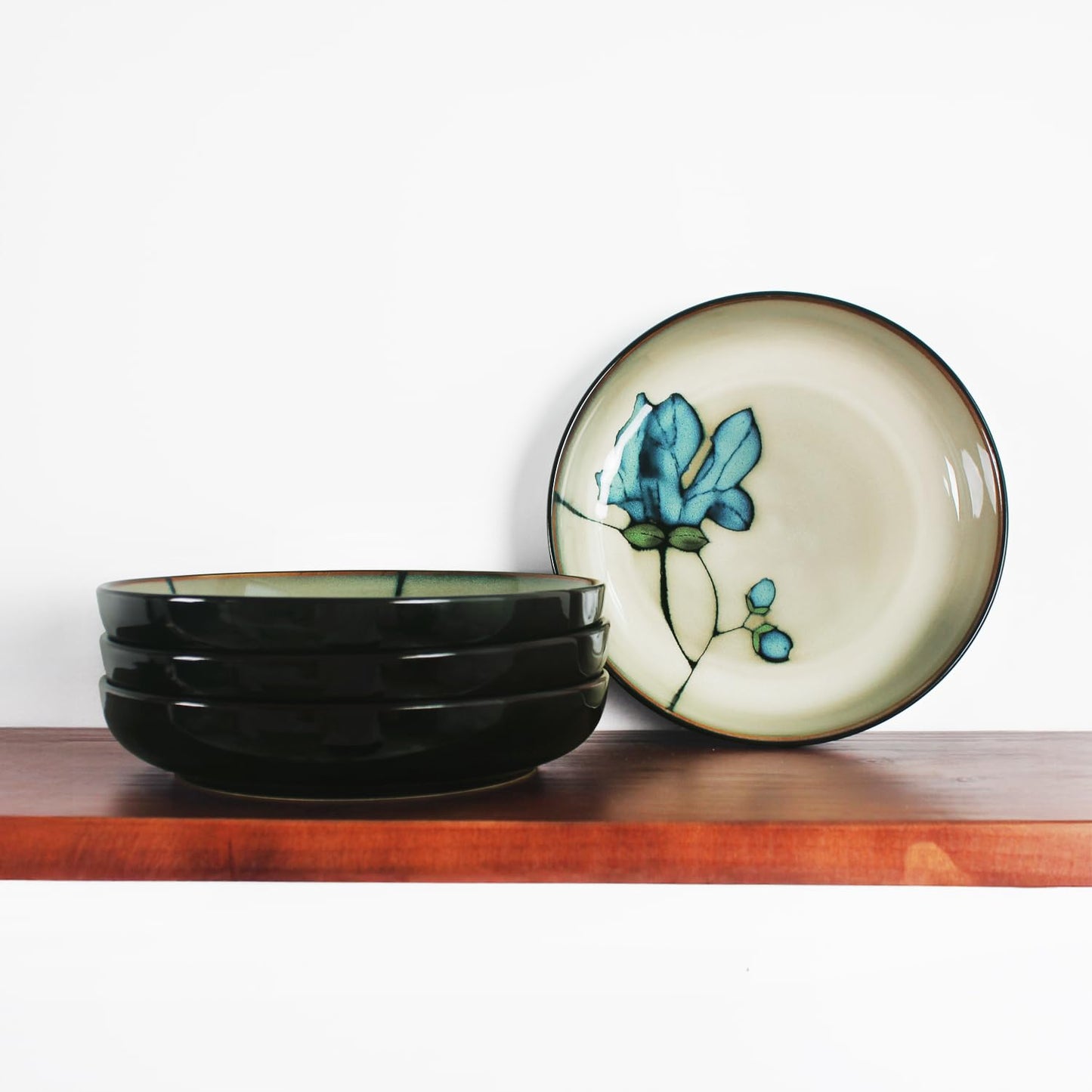 Jinsongdafa Ceramic Salad Plate Set, 7.9-inch Non-fading Hand-painted Plates, 4-piece Set, Suitable for Appetizers, Dinner, Desserts, Microwaveable and Dishwasher-safe Restaurant Kitchen Tableware Set