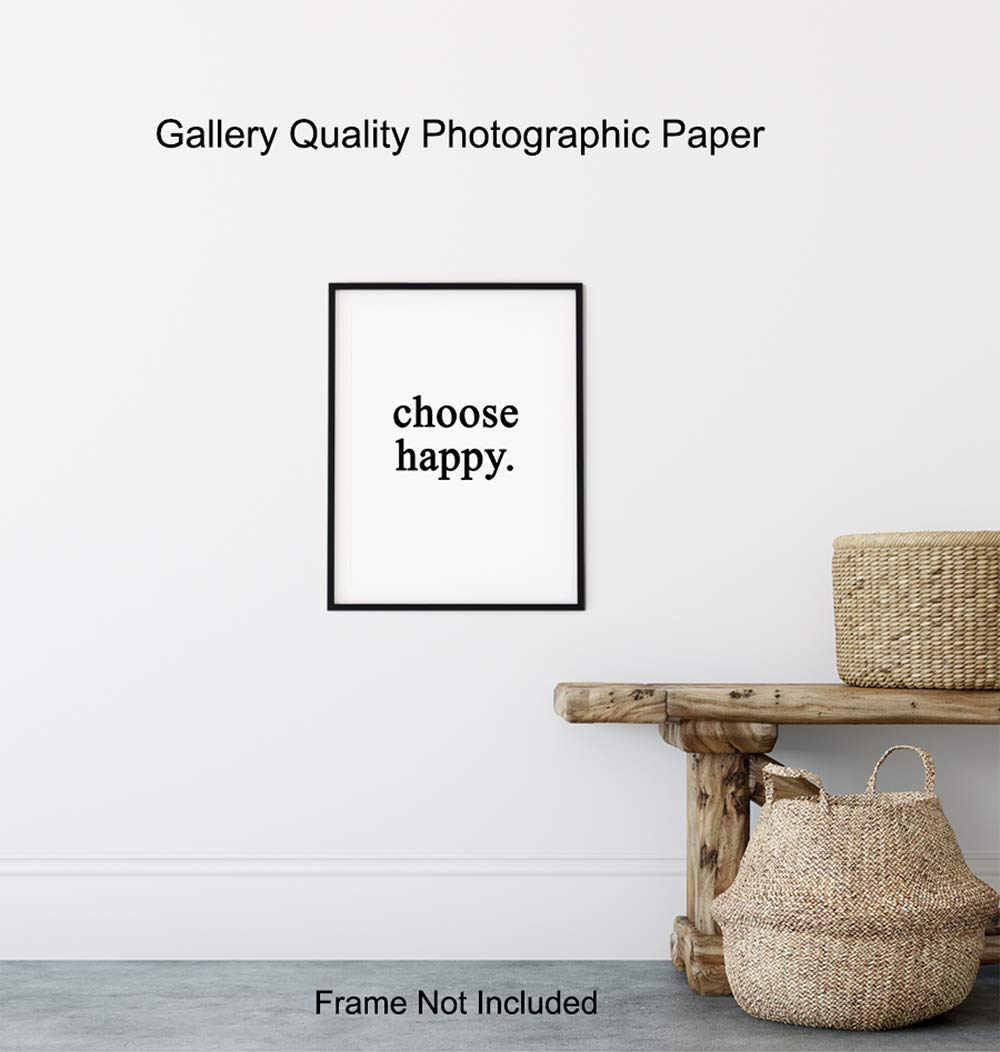Choose Happy Wall Art Print Typography - Unframed - Makes a Great Gift - Chic Home Decor - Ready to Frame (8x10) Photo - Motivational and Inspirational