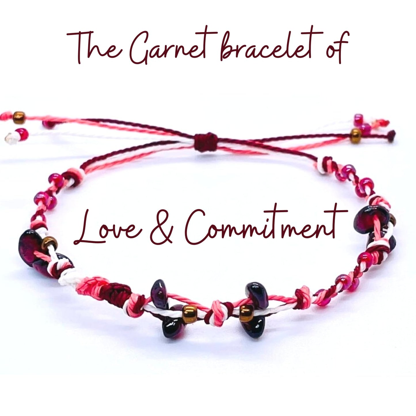 PusSoul Handmade Small Garnet Crystal Bracelet (6.5-7.5'') - Hand Braided, Natural Crystal, Adjustable, Waterproof, Chakra Beaded - Valentine Gifts for Women, Girlfriend & Couples from