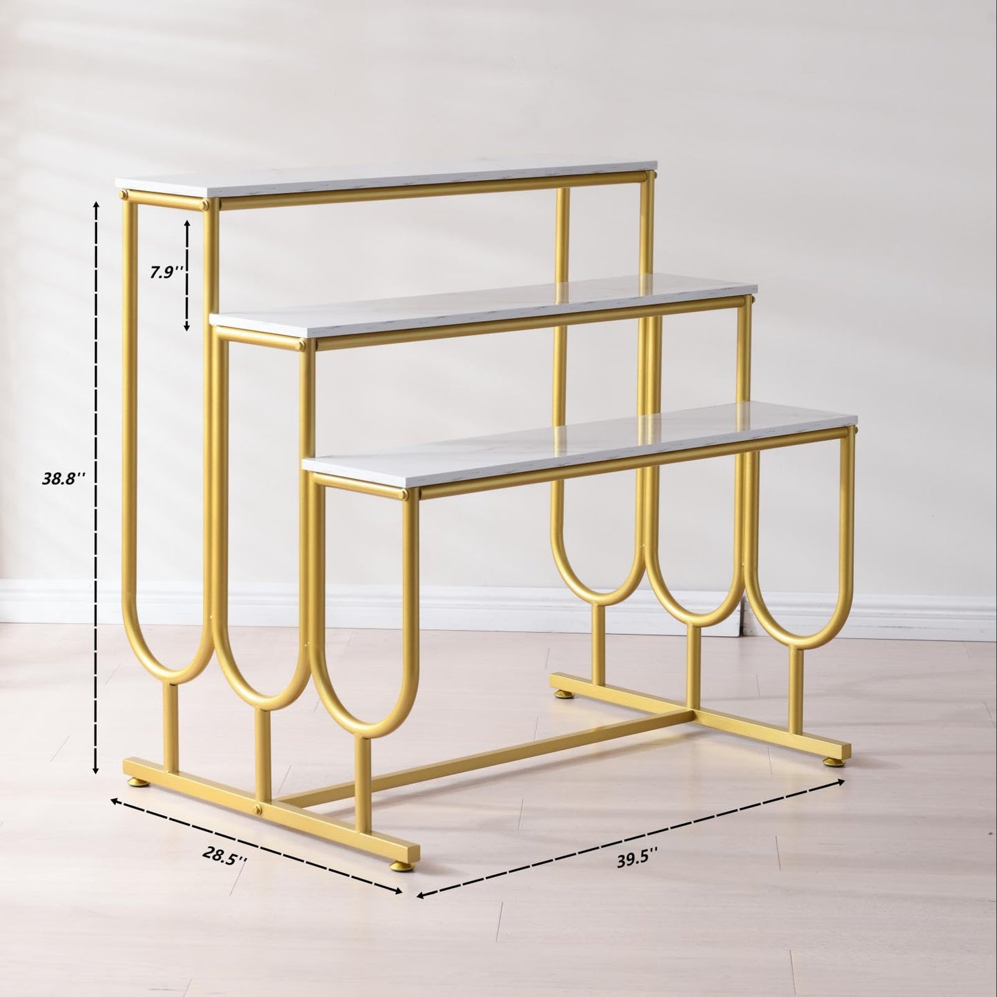 HVIUED Heavy Duty Display Riser Stand, Tiered Shoes Bags Dolls, Display Table, Imitation marble Grain Planks Display Shelf(3 Tier)