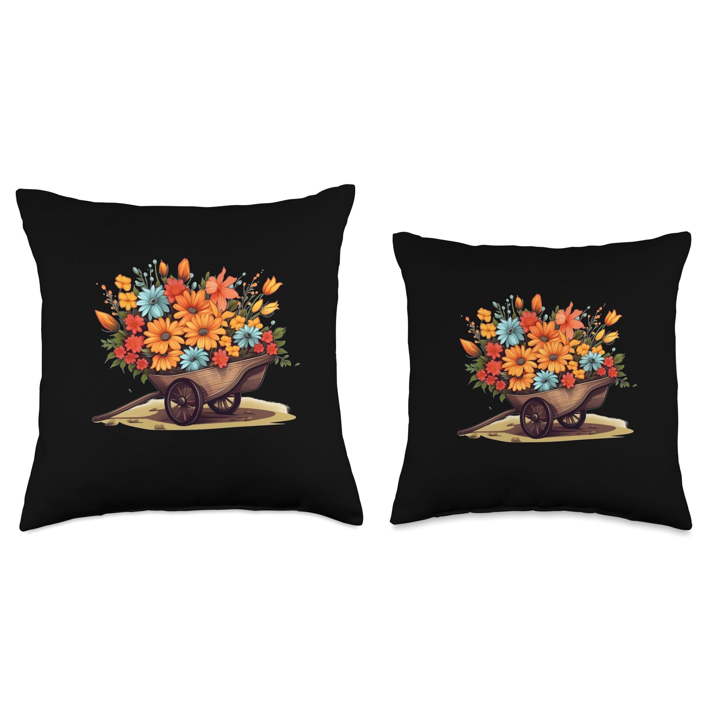 Funny Wheelbarrow Flowers Spring Blooming Season Party with This Cool Wheelbarrow Throw Pillow, 16x16, Multicolor