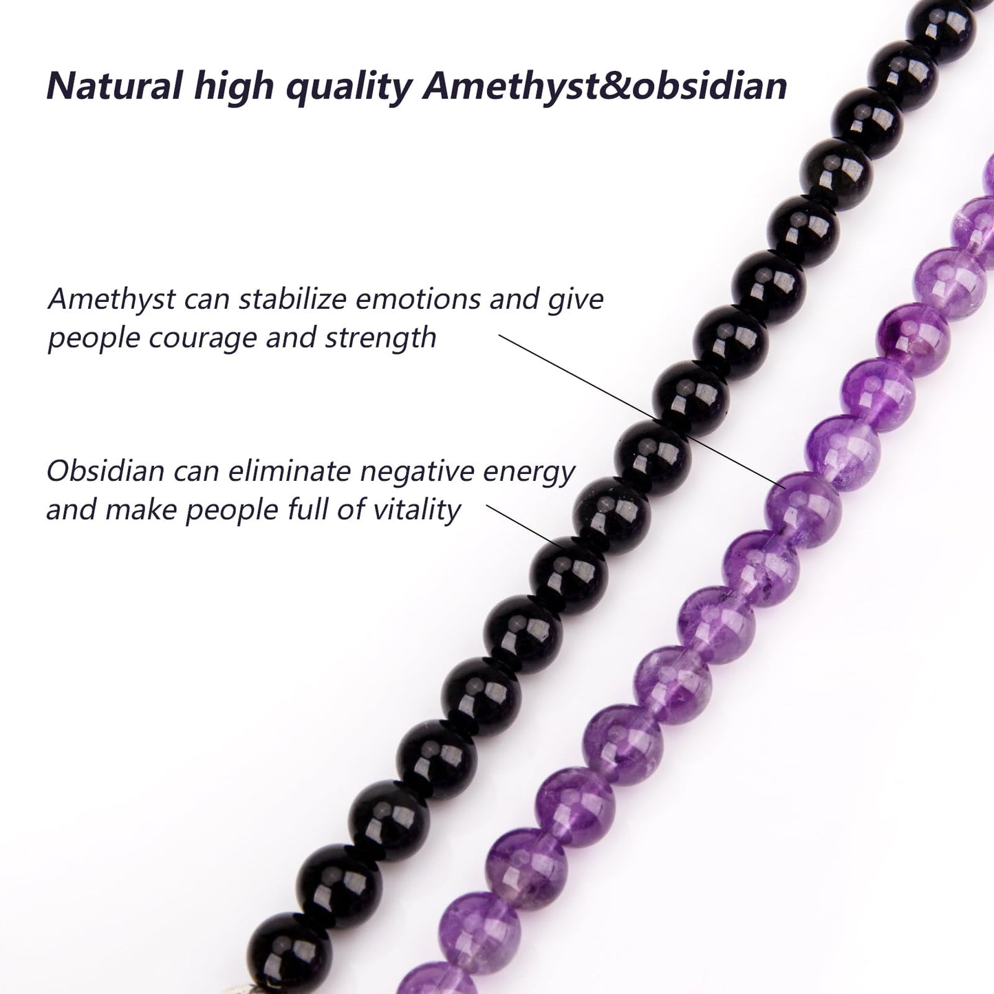 PWMENLK 108 Mala Beads Meditation Necklace 7 Chakra Buddhist Prayer Beaded Bracelet Tree of Life Pendant Necklace Healing Stone Yoga Necklace Women Men Bracelets(Amethyst&Obsidian)