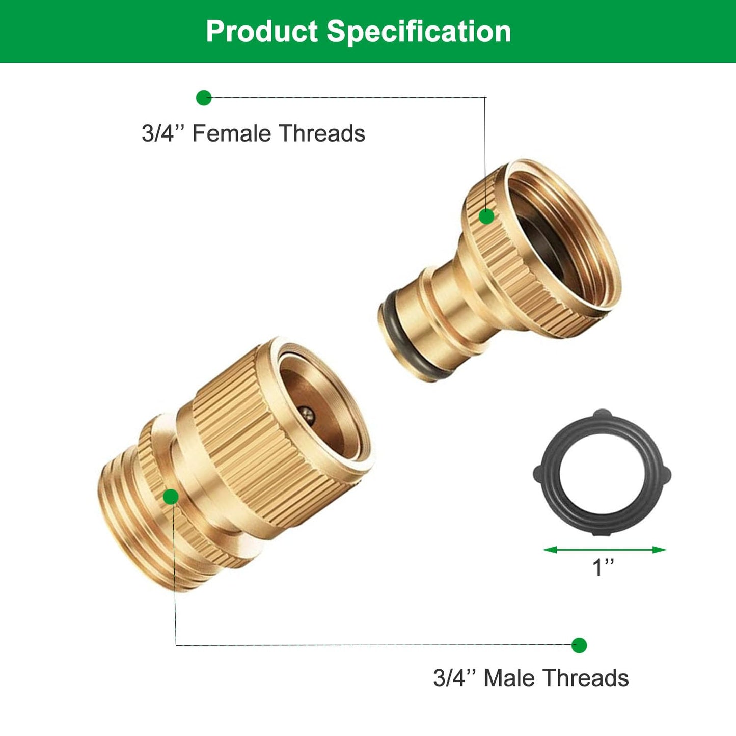 BoArt Garden Hose Quick Connector Set, Solid Brass 3/4 Inch Water Fitings Thread Easy Connect No-Leak Male Female 6 Sets