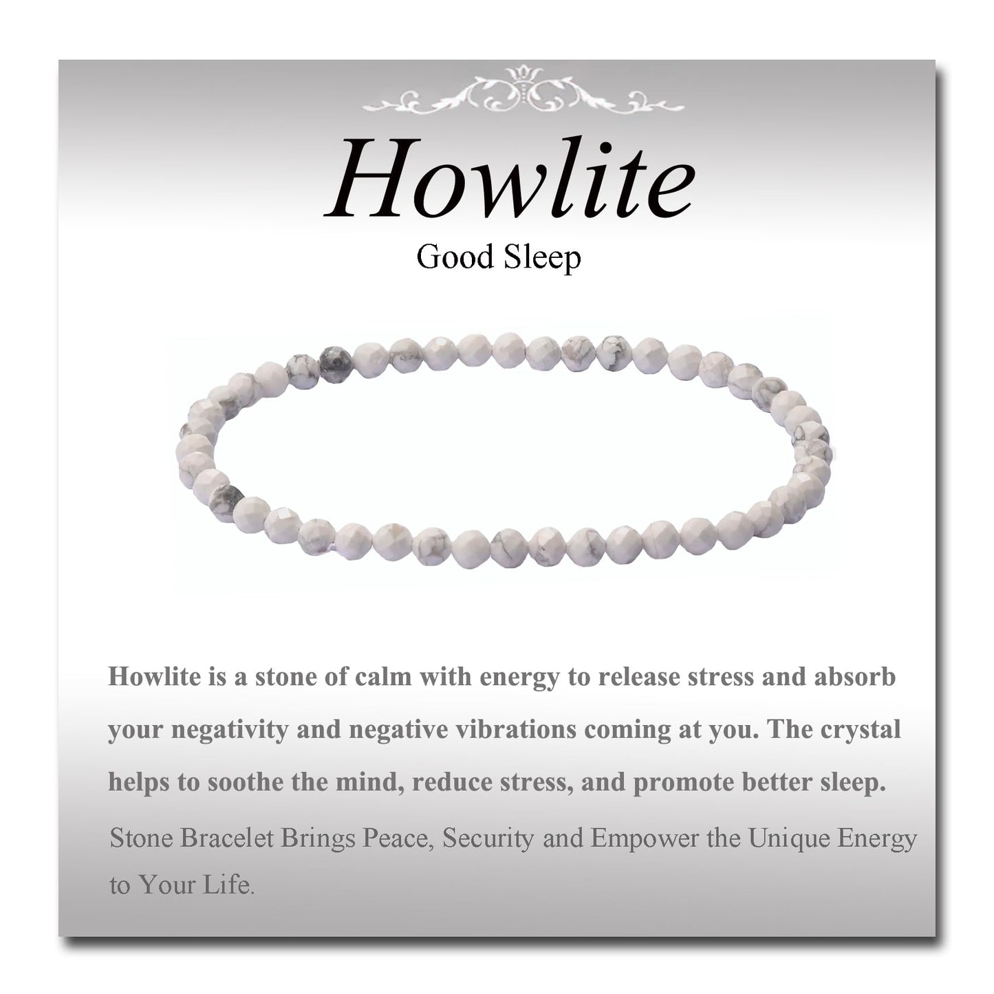 MASSIVE BEADS Natural Genuine Gemstone Beads Healing Crystal Chakra Reiki Jewelry Faceted Round Beads Bracelets (Howlite, 3mm)