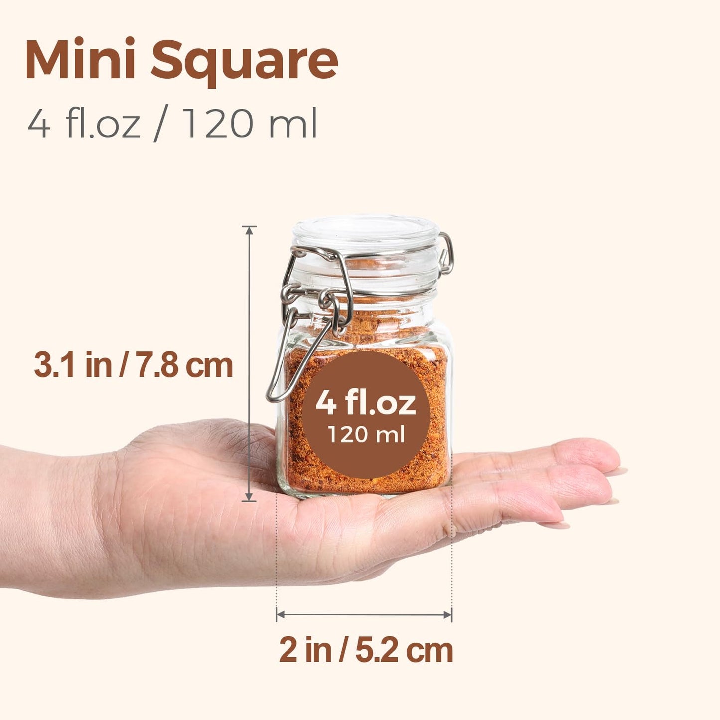 ComSaf Set of 12 Square Glass Spice Jars with Airtight Lids (4 Oz), Mini Favor Jars with Wire Clamp for Honey, Herbs & Farmhouse Kitchen Pantry Organization, with Funnel & Labels