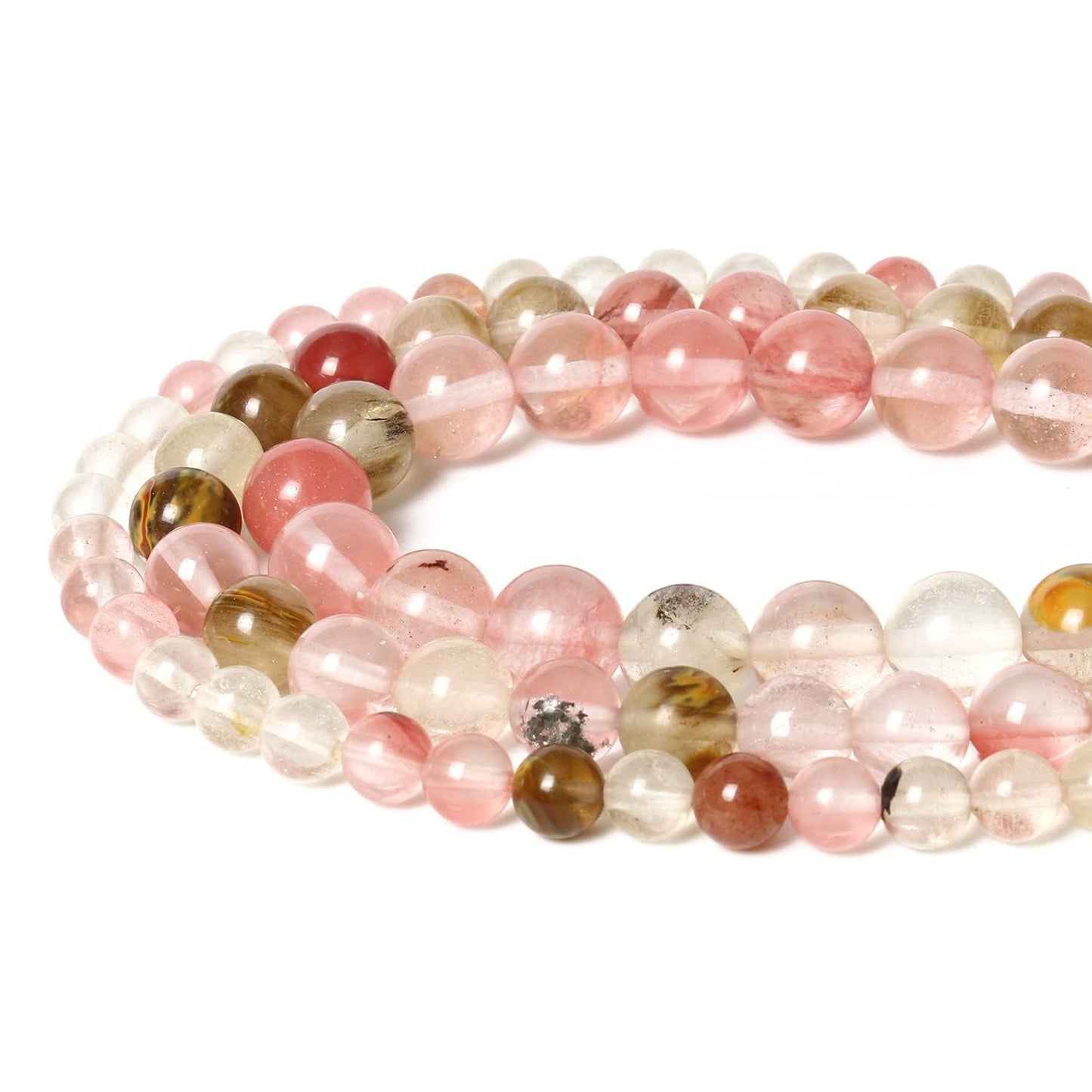 About 45pcs 8mm Natural Stone Beads Fire Cherry Quartz Beads Energy Crystal Power Gemstone for Jewelry Making, DIY Bracelet Necklace