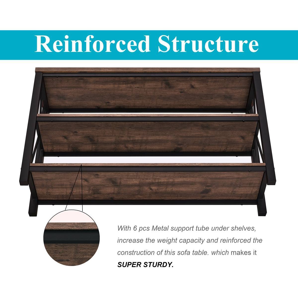 BON AUGURE Rustic Console Table Behind Couch, Industrial Entryway Table with Shelves, Farmhouse 3 Tier Sofa Tables for Living Room, Entry, Hallway (47 Inch, Rustic Oak)