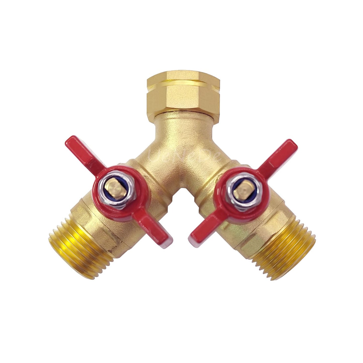 Uenede Brass Full Flow Garden Hose Splitter 3/4" GHT Heavy Duty 2 Way Y Valve Water Hose Shut Off Outdoor Faucet Splitter Connector Adapter with Butterfly Handle