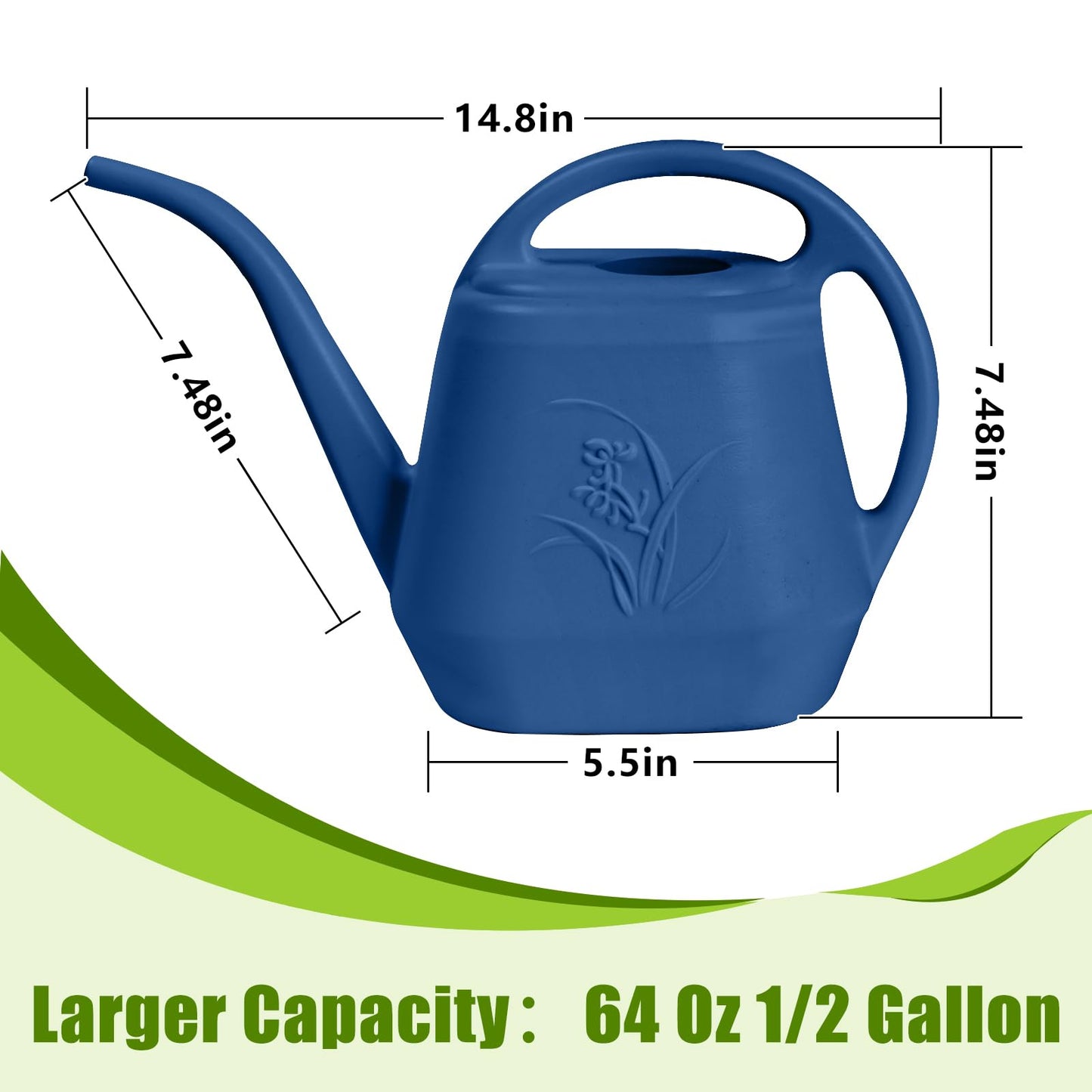 VKPLITE Plastic Watering Can - for Indoor and Outdoor Home Garden Plants - with Long Spout - Blue - 1/2 Gallon