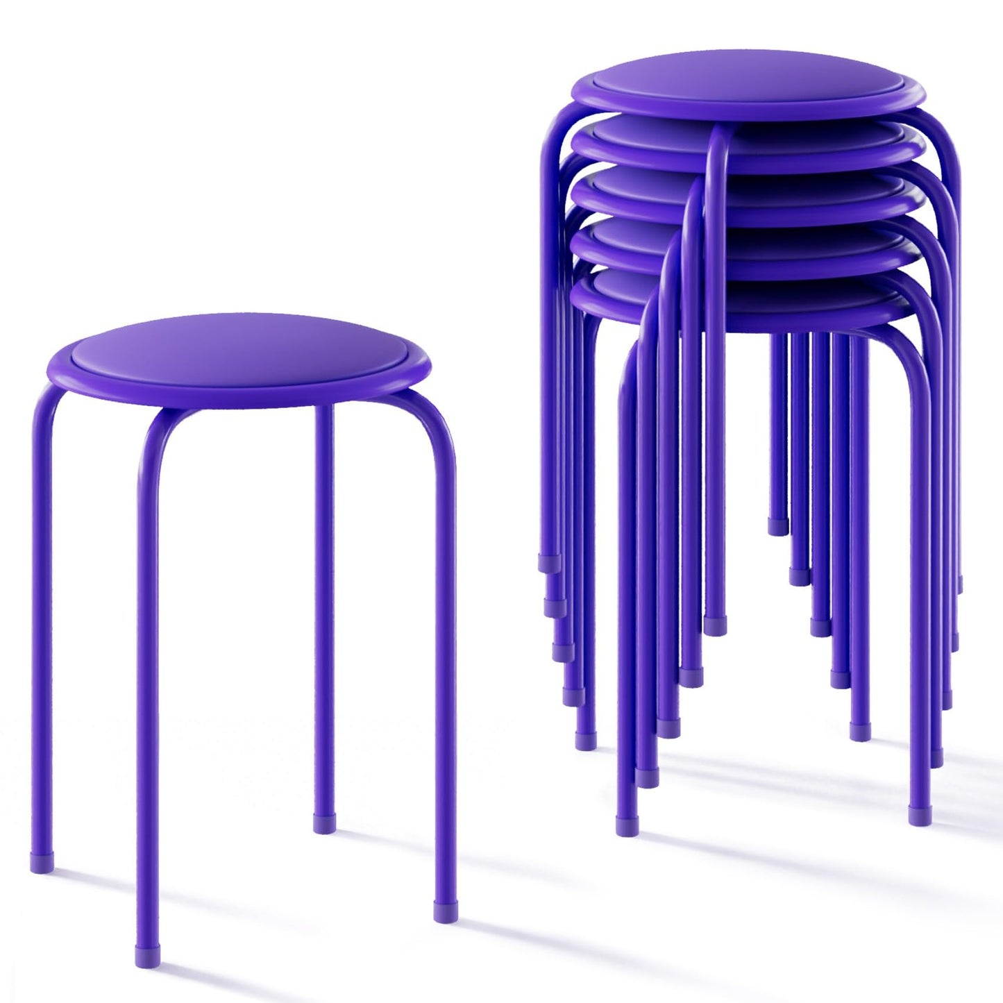 VECELO 6-Piece Stacking Stools, 17 Inch Standard Height, Padded Seat & Steel Legs, Portable Stackable Decoration Stools for School Classroom and Office Use, Purple