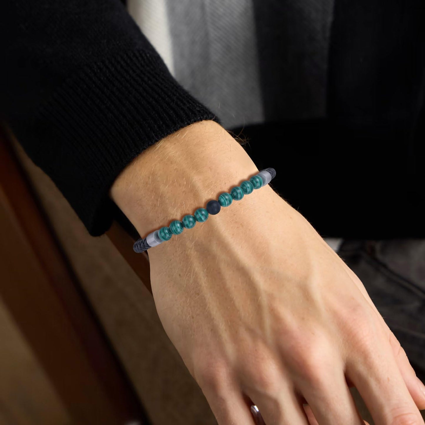 COAI Genuine Leather Bracelet, Malachite Onyx Bracelet for Men M