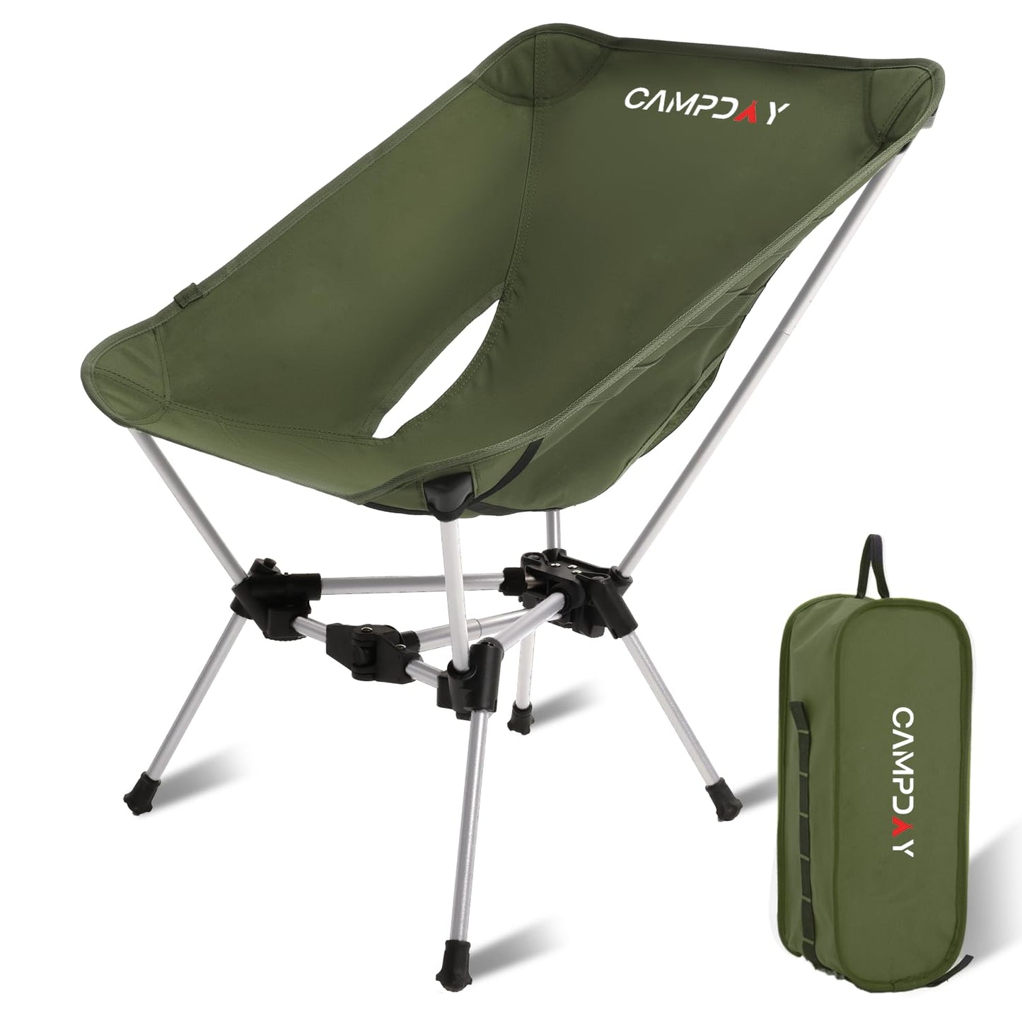 Campday Camping Chair Backpacking Portable Hiking Ultralight Small Lightweight Folding Chair for Outdoor Camp Beach Picnic Concert, Supports 330lbs (Green,1PCS)