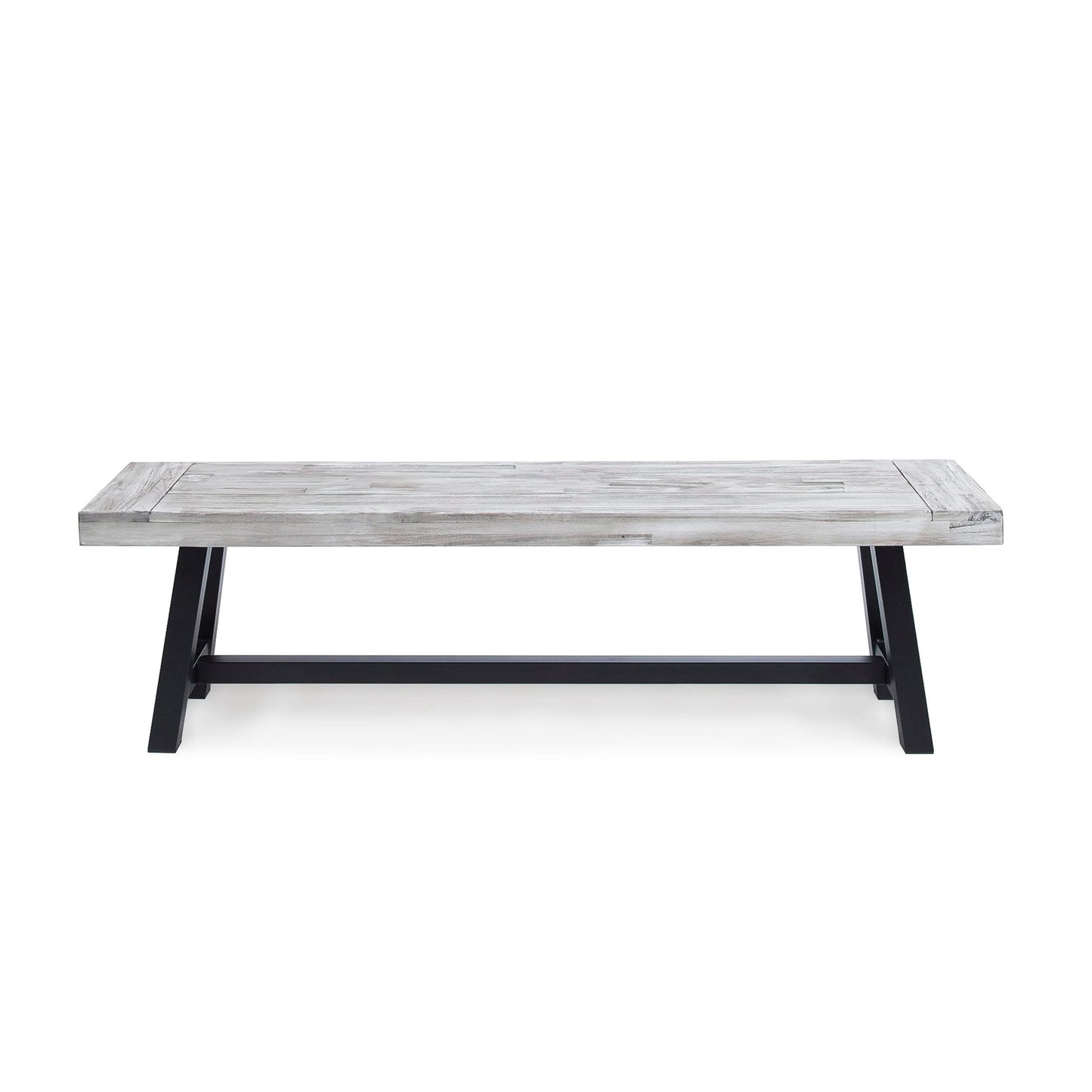 Merax Outdoor Acacia Wood Patio Bench, Garden Benches for Porch Park Yard Backyard Lawn, Grey+Black