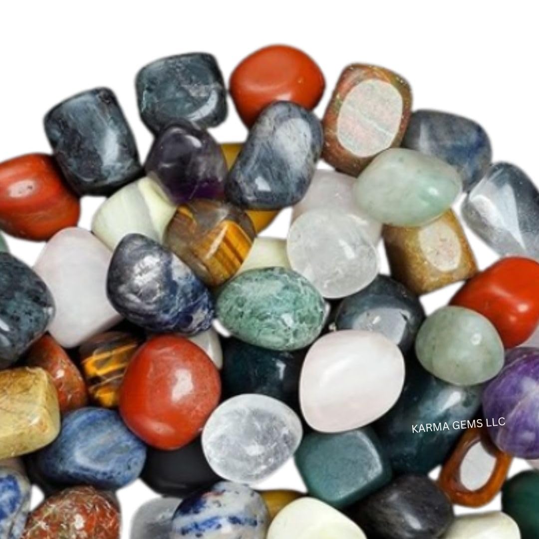 Karma Gems 1lb Mix Tumbled Stones - Polished Stones for Positive Energy - Crystal Kit for Fresh Mind & Restful Sleep - Healing Stone for Chakra Balancing - Ideal for Gift & Home Decor (15-25 Mm)