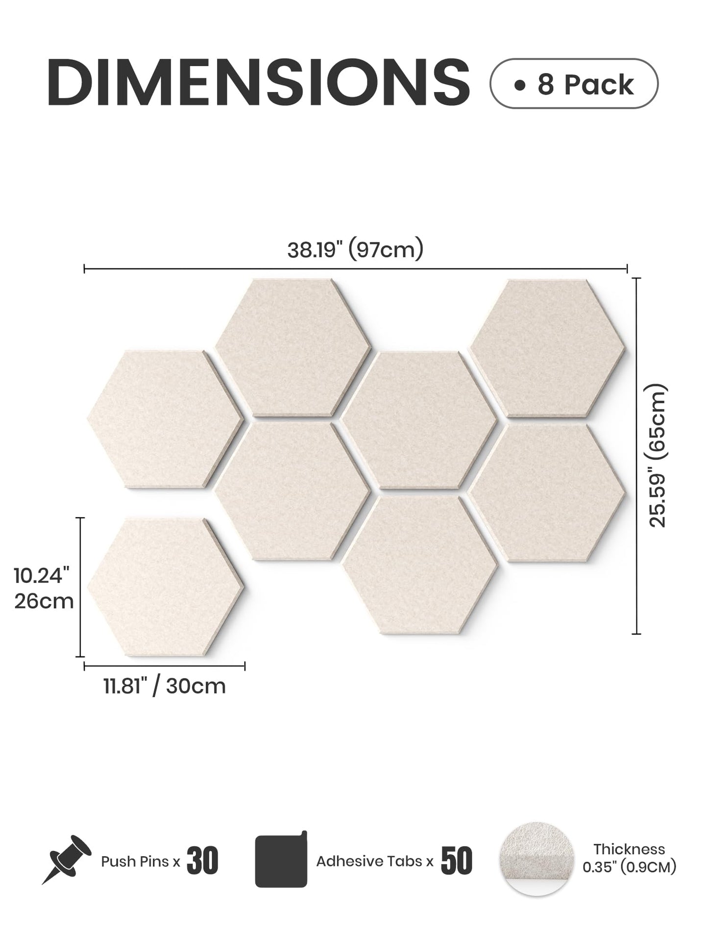 Fluxynara Hexagon Cork Board Alternative for Walls Decor-8-Pack Felt Bulletin Board Tiles,with 30 Pushpins,50 Adhesive Tabs for Office,Classrooms & Home Pin Board Felt Board-Oatmeal