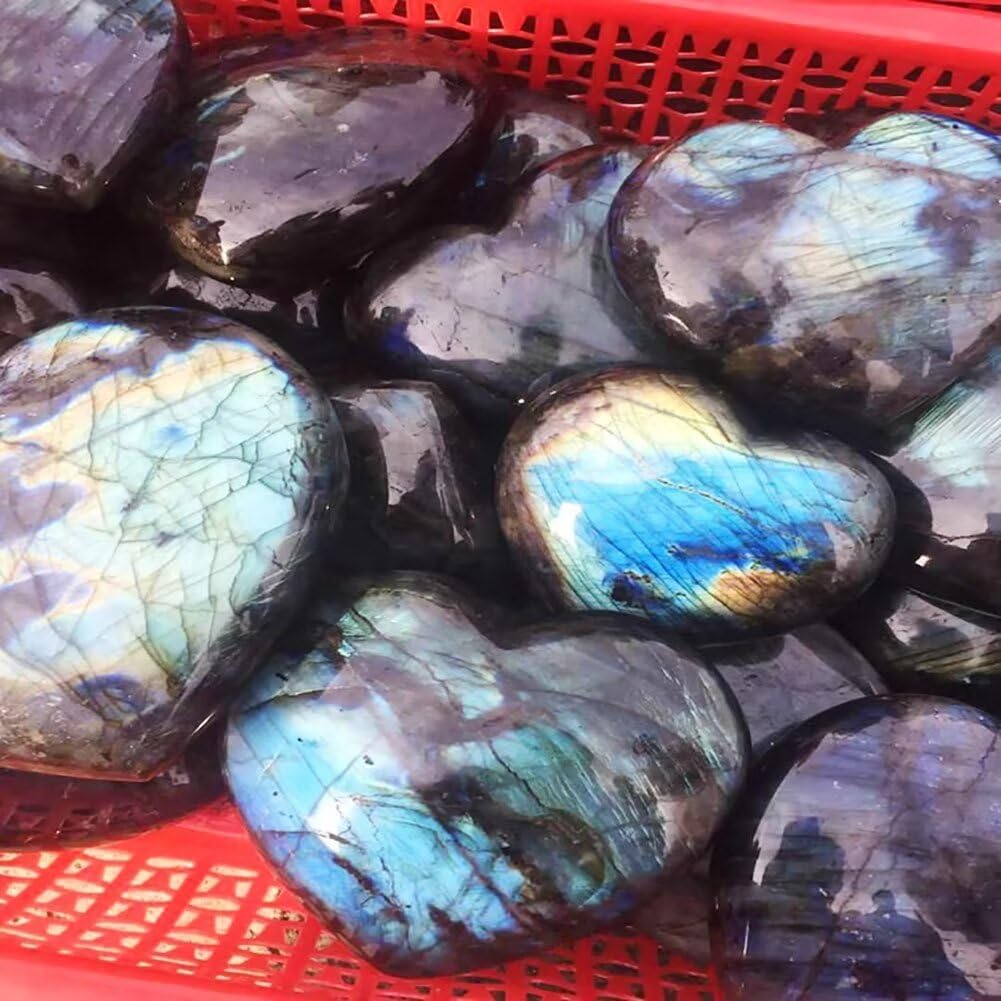 Large Heart Crystal Stones Healing Crystal Palm Polished Love Shaped Gemstones Blue Labradorite Heart Rock Meditation Gift 1.3-1.7Pounds