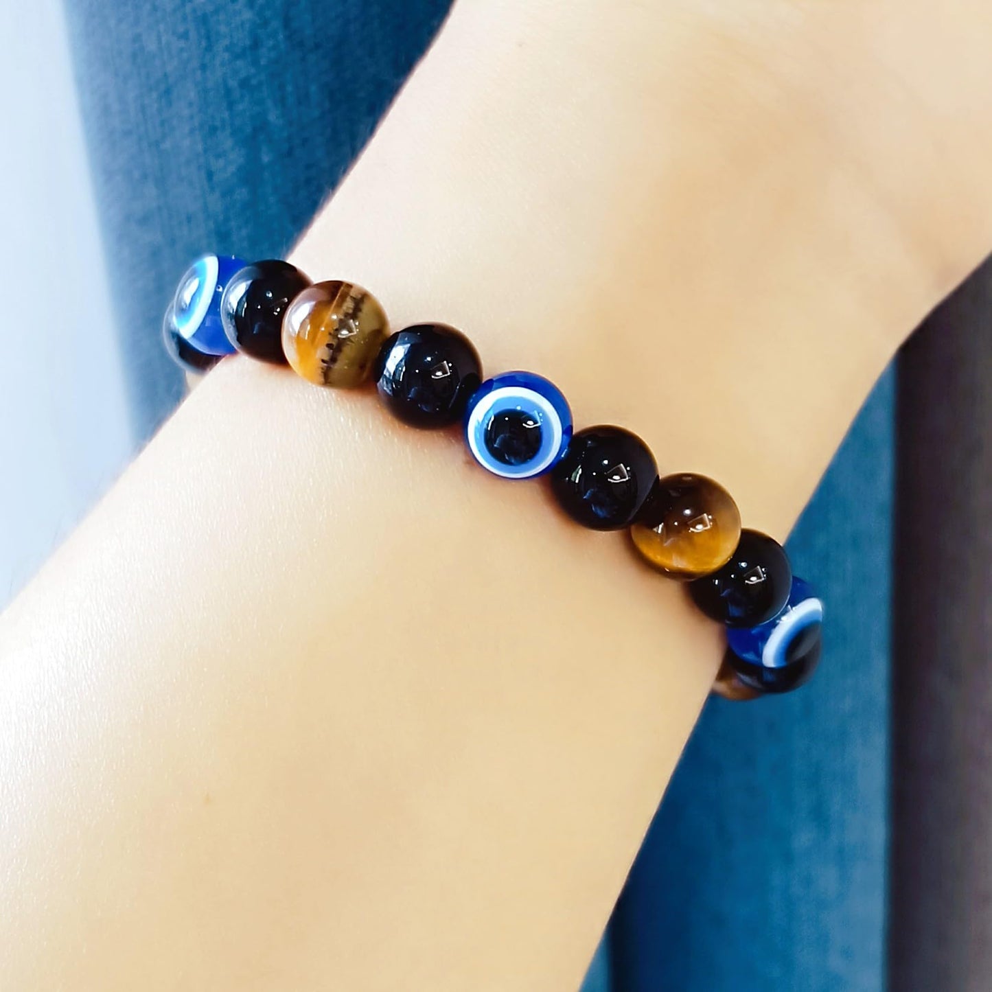 WEFRIN Triple Protection Bracelet for Bring Luck and Prosperity Hematite Black Obsidian Tiger Eye Stone Bracelets for Men Women, Beaded Buddha Healing Rope Uni Bracelet (2pcs) (I)