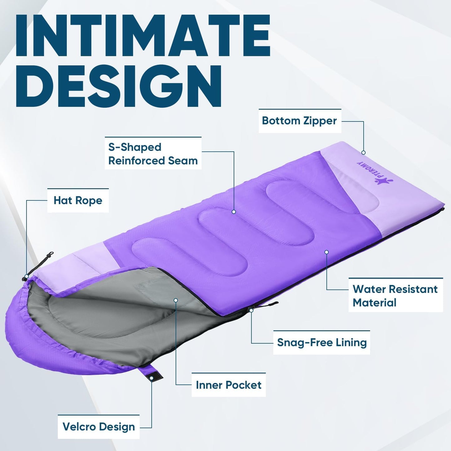 PTEROMY Sleeping Bags for Adults, Lightweight and Machine Washable, Water Resistant Backpacking Camping Sleeping Bag for Warm Cold Weather, Camping Essentials for Hiking Travel (Purple, 1.35kg)