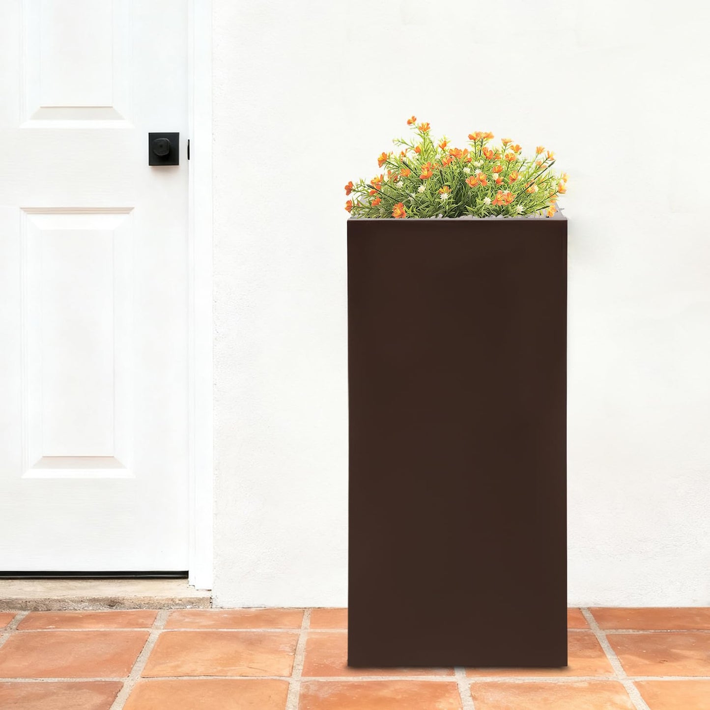 Tapischion Galvanized Steel Planter Box, 16x16x30 Inch Large Modern Rectangular Garden Pot for Outdoor, Rust-Resistant Elevated Flower Box for Patio, Deck, Balcony Decor