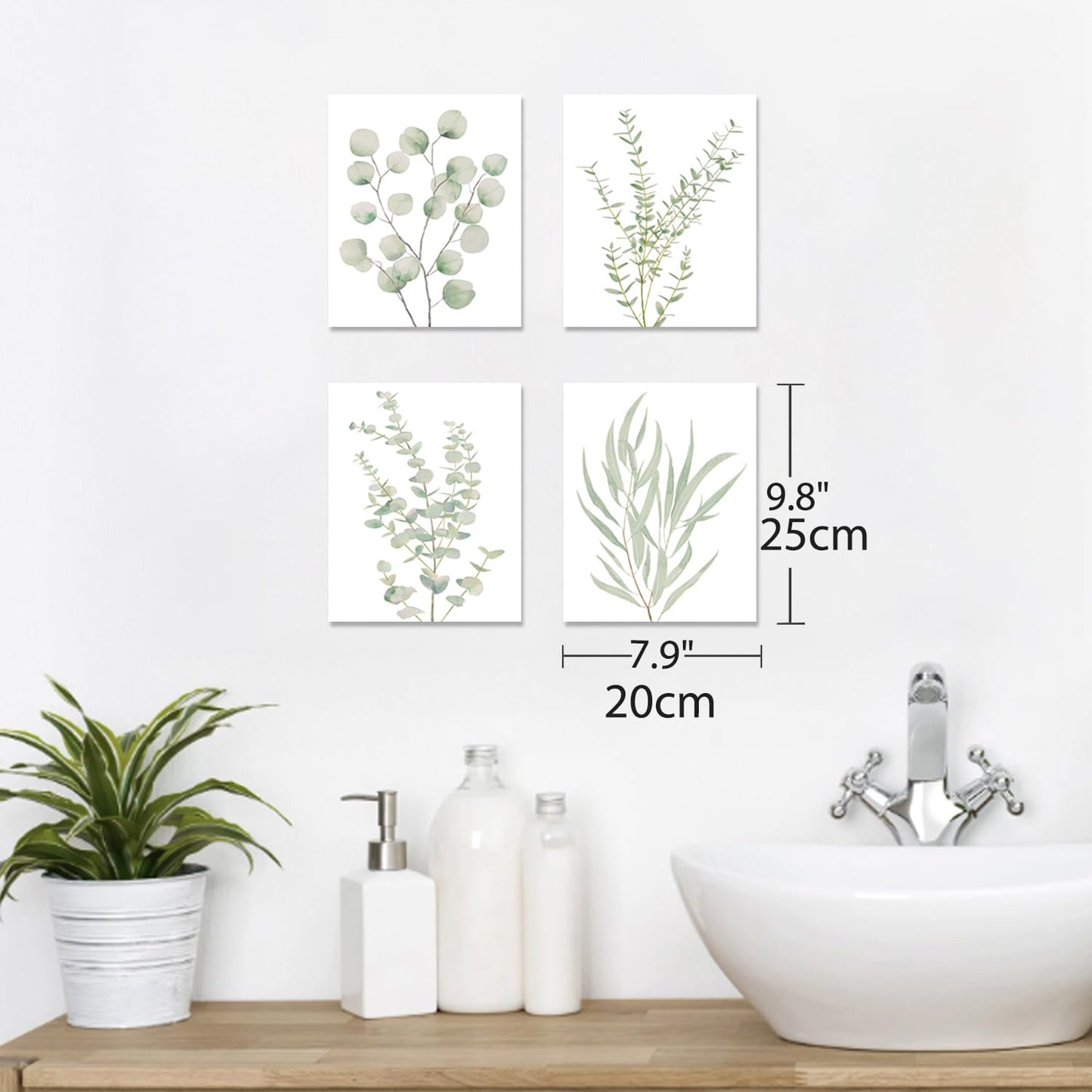Erctoo Botanical Plant Canvas Wall Art, Framed Boho Wall Decor for Bathroom, Minimalist Aesthetic Bedroom Wall Art, Sage Green Eucalyptus Leaf Prints for Office, Set of 4PCS, 8”X10”