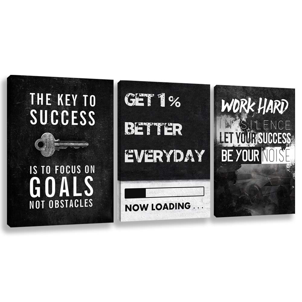 Motivational Wall Decor Inspirational Wall Art Canvas Poster Success Goal Artwork Entrepreneur Quote Painting Office Wall Decor for Bedroom Living Room Home Decoration Framed 12inch x16inch x3pieces