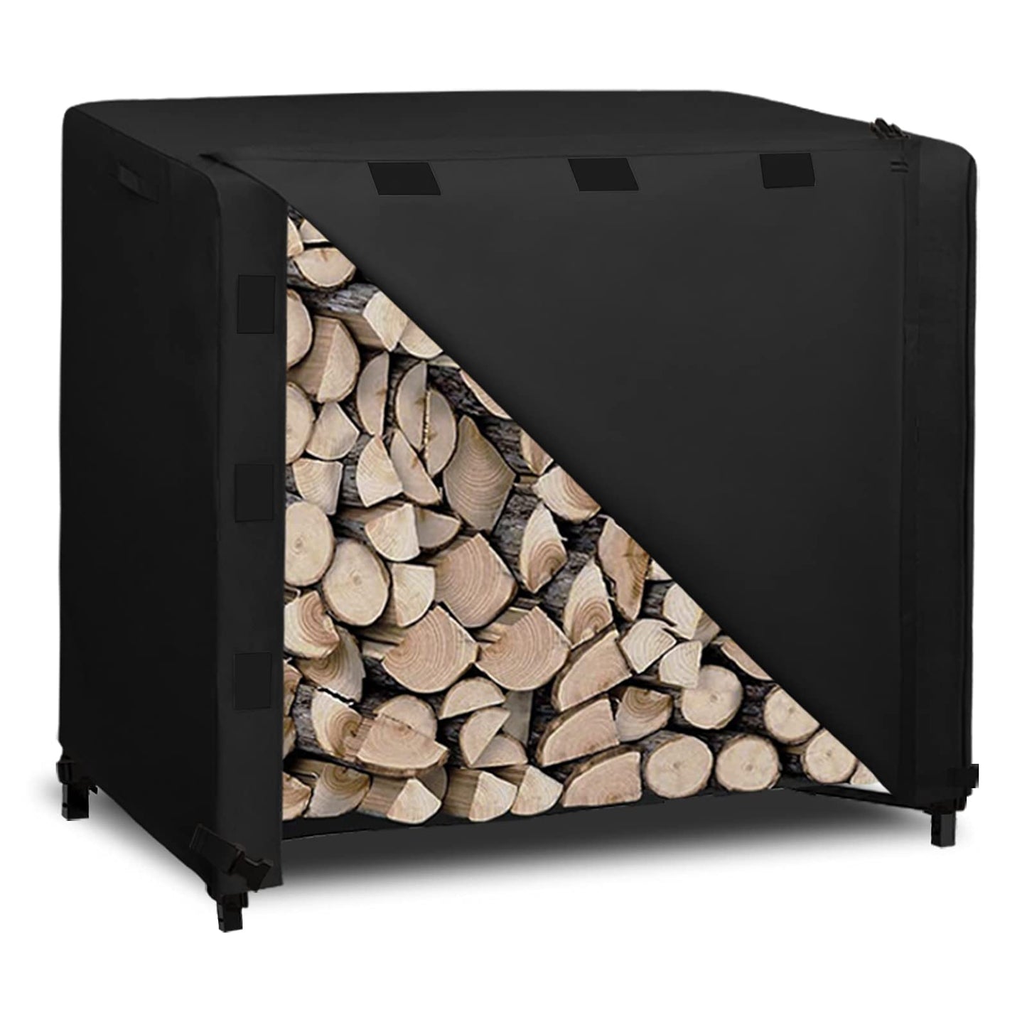 Easy-Going 4 Feet Outdoor Log Rack Cover Waterproof Weatherproof Firewood Cover with Openable Front Flap, (Cover Only, Rack Not Included)
